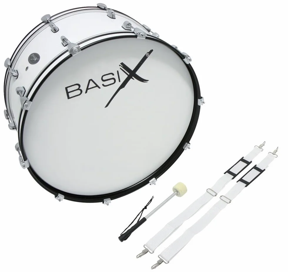 GEWA Marching Bassdrum, Tambor de marcha 24 x 10", casco de madera blanco, incl. correa y mazos