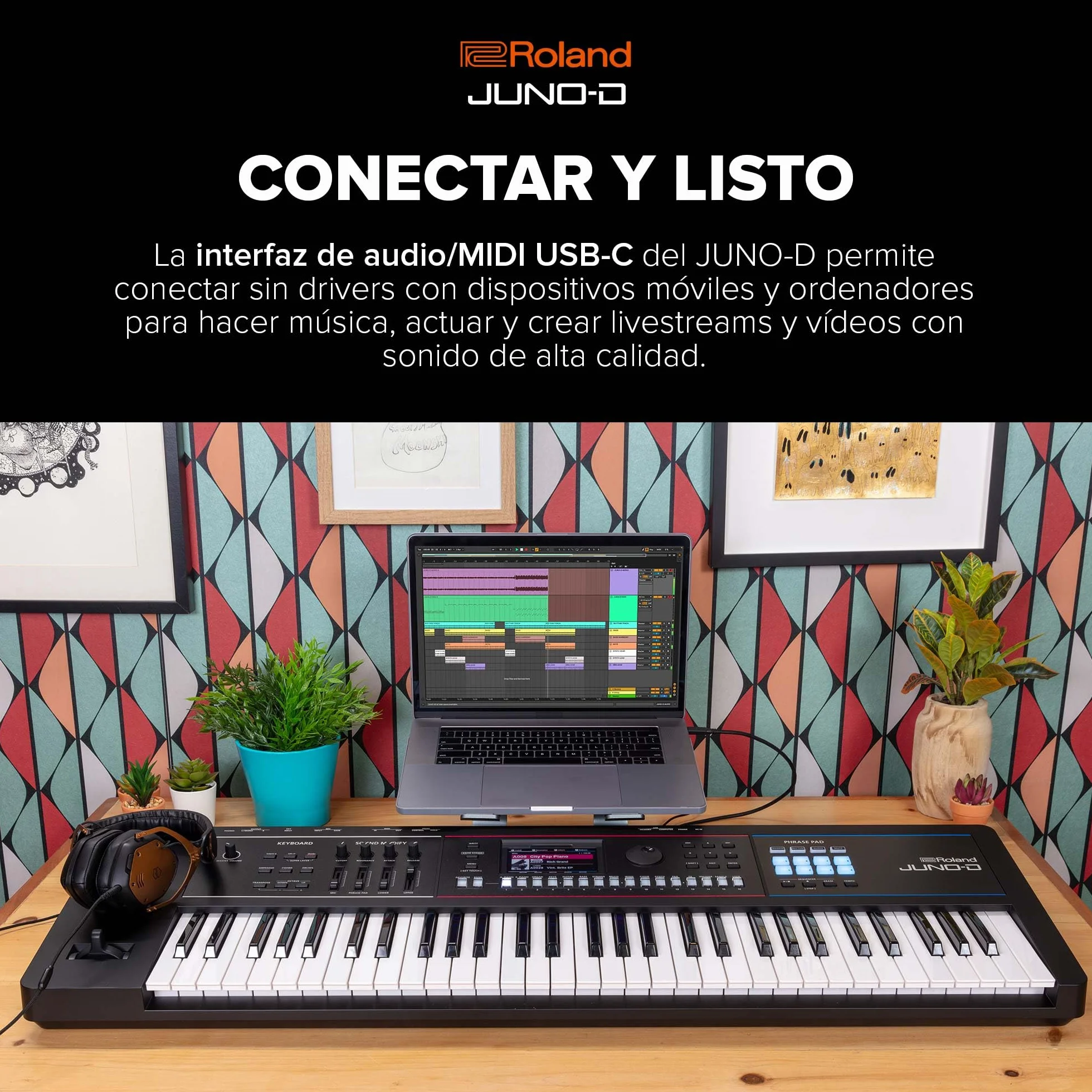 Sintetizador Roland JUNO-D6 | Teclado de 61 notas con acción de sintetizador | Generador ZEN-Core con más de 3.800 sonidos integrados | Intuitivas herramientas creativas | Interfaz de audio/MIDI USB-C