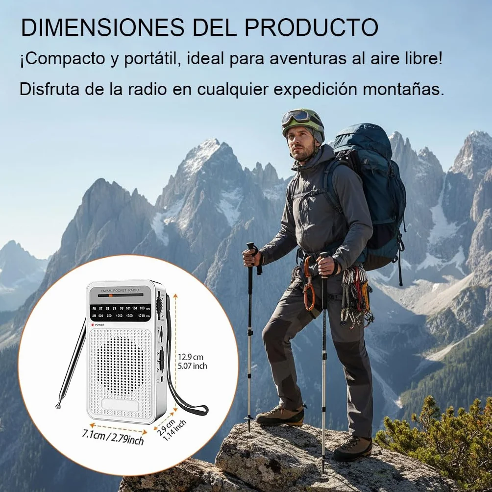 Radio Portátil Am/FM Veirxovenwld,Transistor con Antena Telescópica (recepción Potente), Altavoz Claro, Conector Auriculares 3.5mm,Alimentada por 2 Pilas AA,Ideal Emergencias y Uso Aire Libre (Plata)