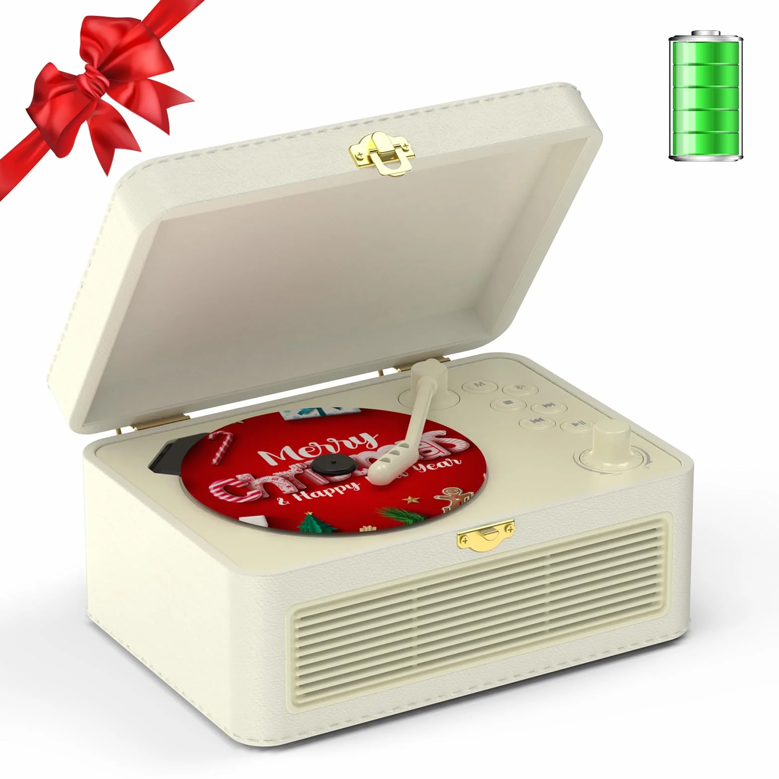 Reproductor de CD Portatil Bluetooth: Kegaudio Reproductor CD con Altavoces Radio y Mando a Distancia Soporte Reproducción USB/AUX Toma de Auriculares PU Blanco