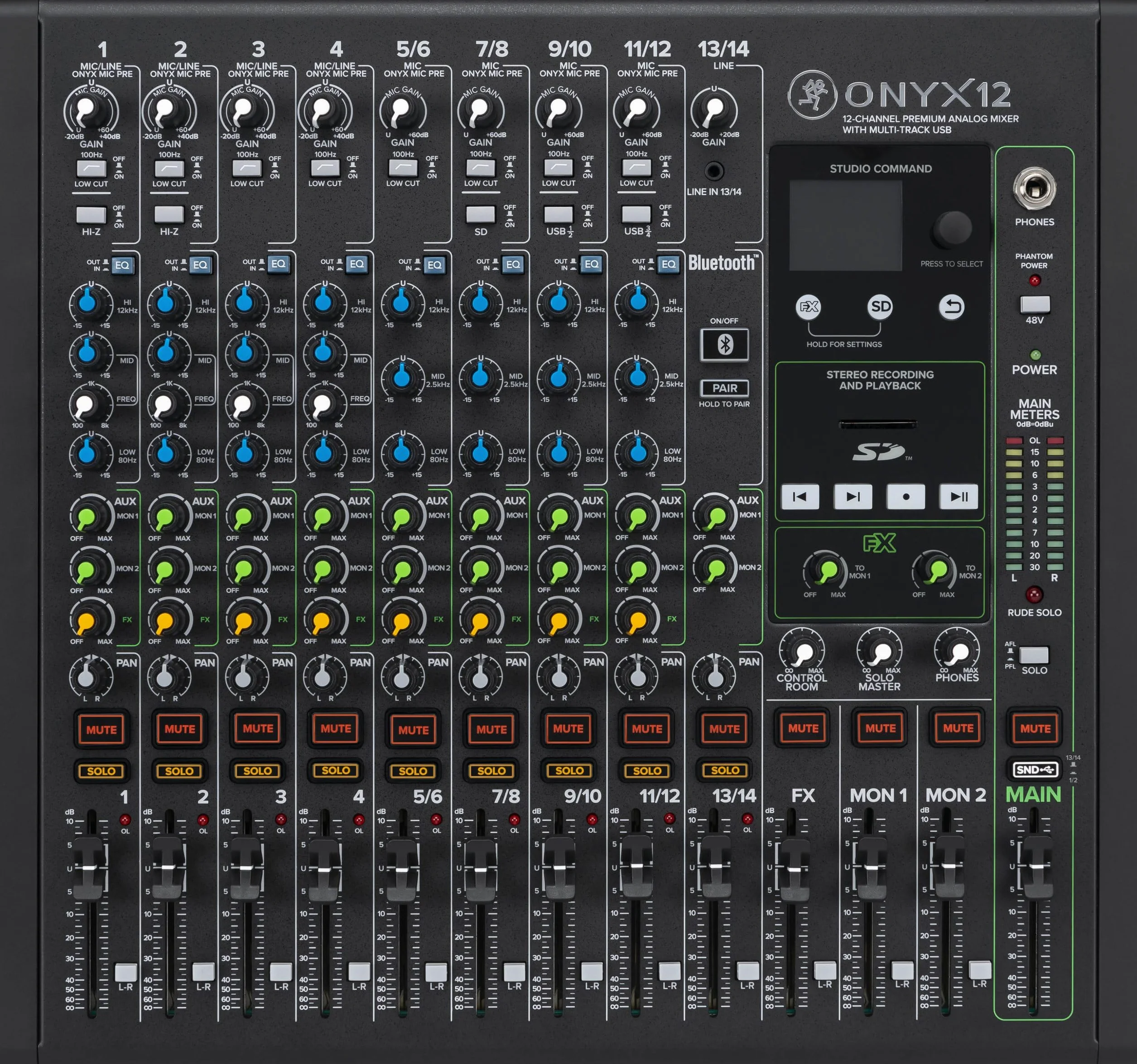 MACKIE Onyx12 Mezclador Analógico Premium de 12 Canales con USB Multitrack