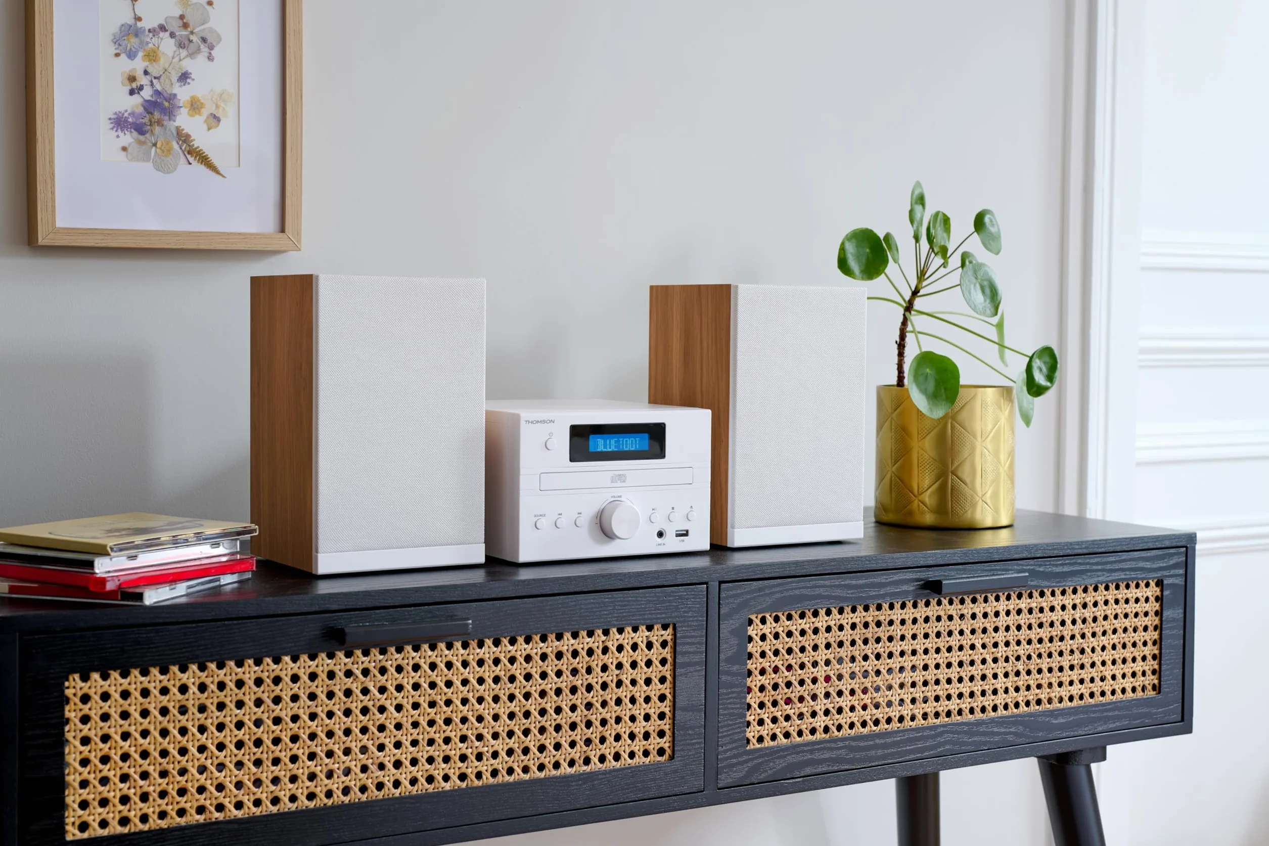 Microchaîne - THOMSON - COSY MIC121BT - Lecteur CD, Bluetooth, Radio FM, MP3, USB - Bois et Blanc