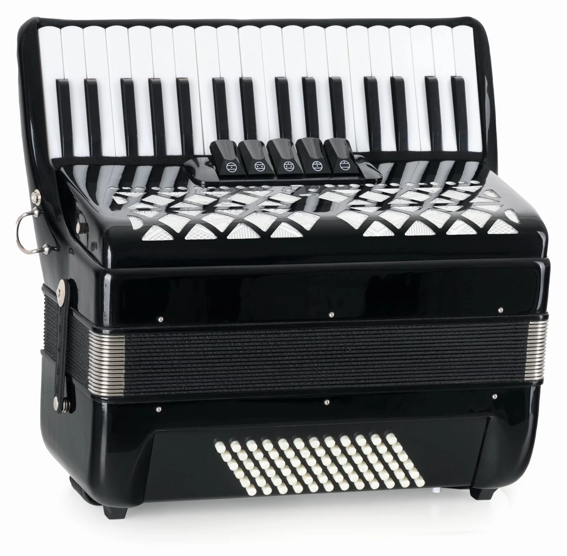 Acordeón Clásico Cantabile 72 Bajos "Secondo V" Set (Acordeón de 72 bajos con funda y correas incl. atril y escuela de acordeón) Negro