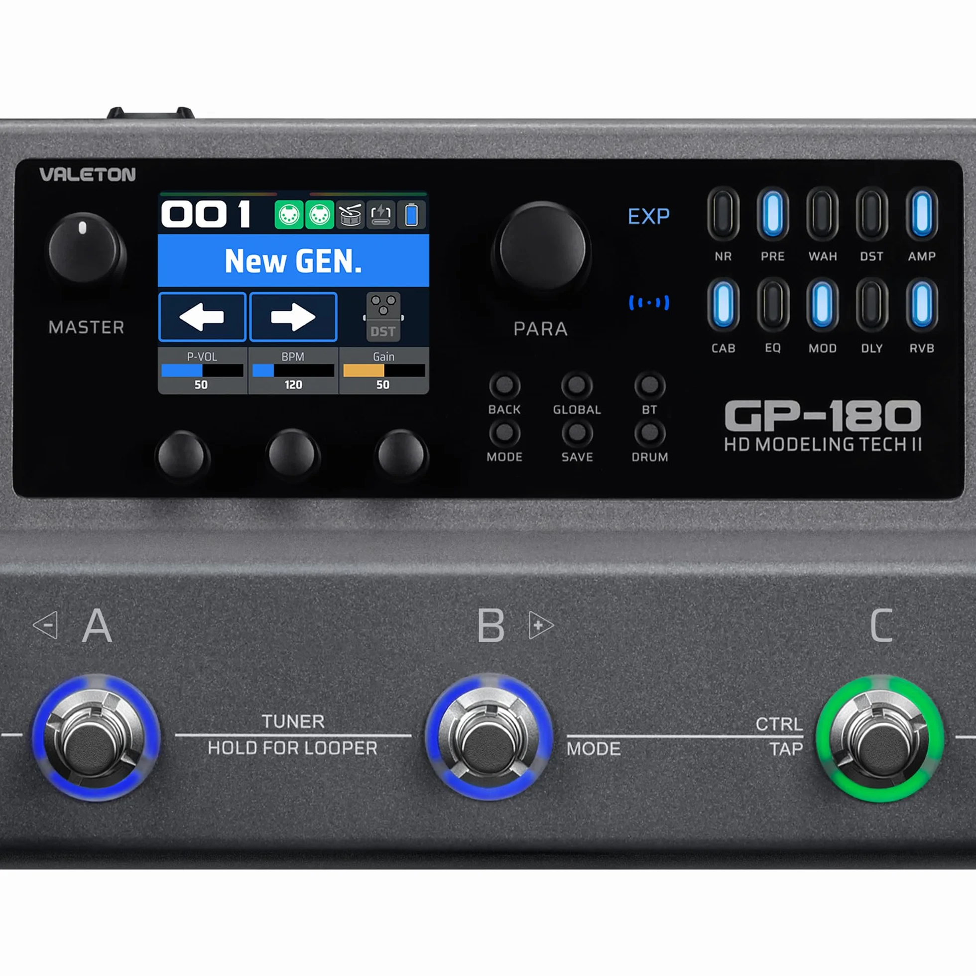 Valeton GP-180 - Procesador multiefecto para guitarra, más de 200 efectos, modelado NAM SnapTone, cargador IR, Looper, caja de ritmos, interfaz de audio USB, Bluetooth MIDI, 3 pedales con interruptor