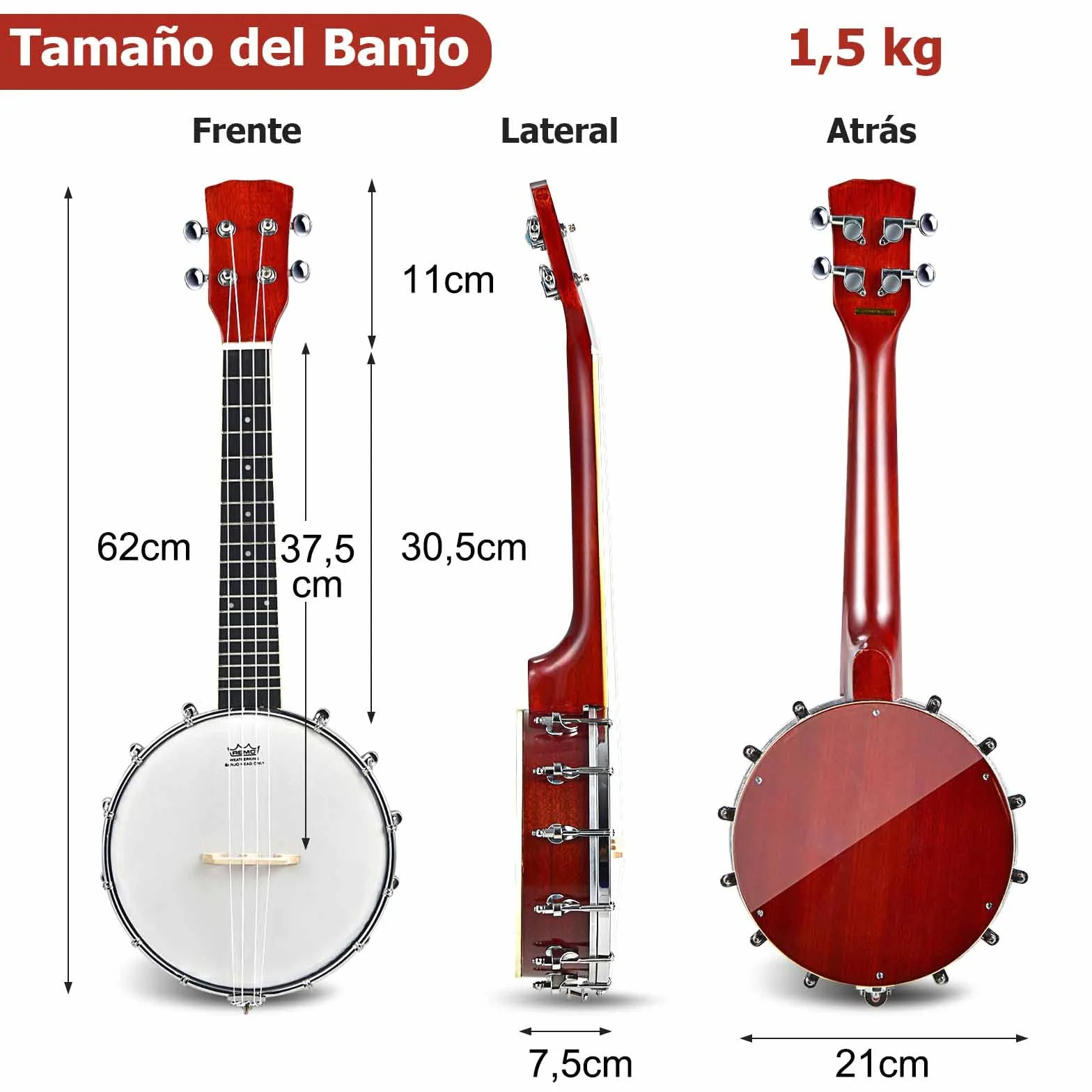 GOPLUS Mini banjo con 4 cuerdas, banjo de viaje de 61cm con parche Remo de primera calidad y fondo de sapeli, set de banjo para principiantes y niños