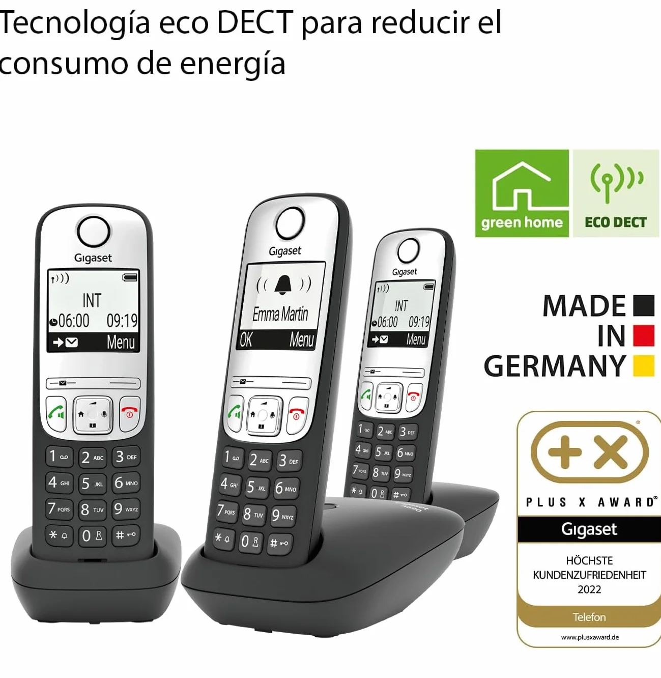 Gigaset A690 Trio Teléfonos DECT Inalámbrico Pantalla Gráfica Blanco y Negro Iluminada Gran Autonomía Negro
