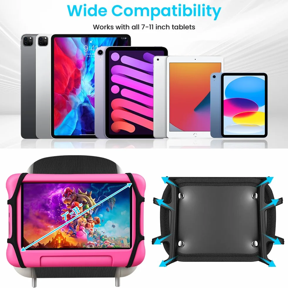 URAQT Soporte Tablet Coche, Soporte Reposacabezas Asiento Trasero para Automóvil 360°Rotación Soporte de Montaje Extensible Compatible con iPad, Switch, Galaxy Tabs y otras tabletas de 7 a 11 pulgadas