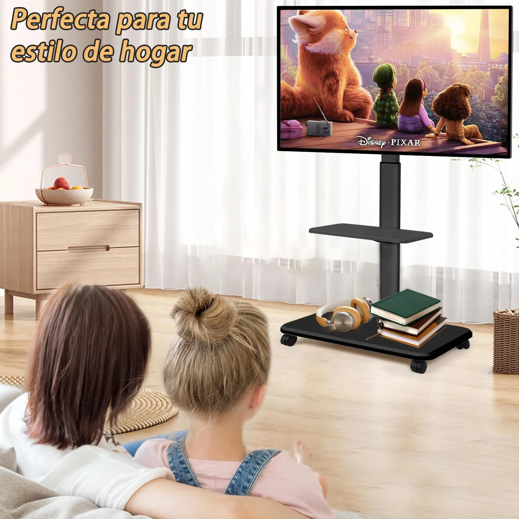 Soporte de TV con Ruedas para Pantallas LED LCD OLED 32"-70", 100 Libras, Altura Ajustable, Carrito Móvil, Negro