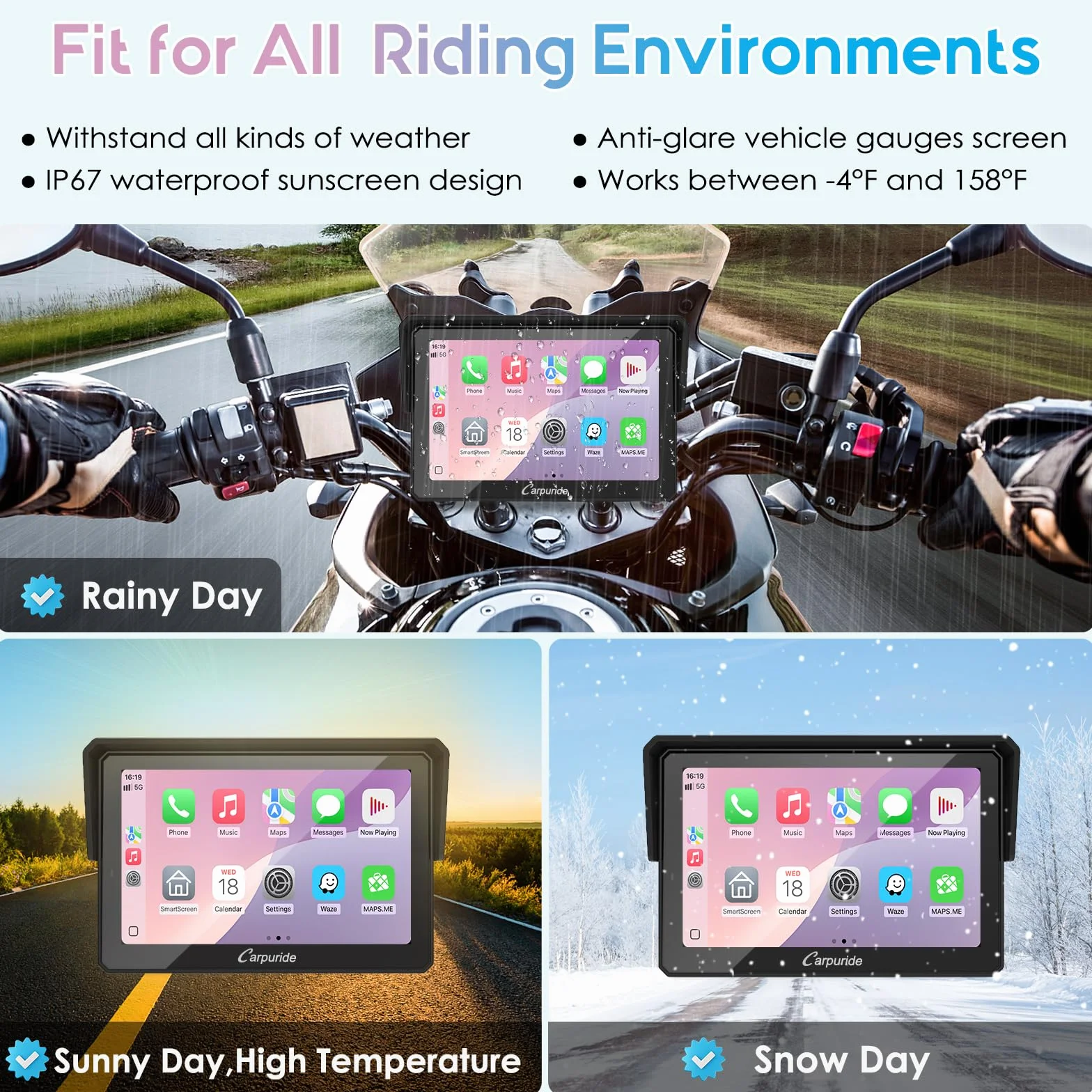 Carpuride W502PRO Motocicleta CarPlay Android Auto Bluetooth GPS 5 Pulgadas Impermeable