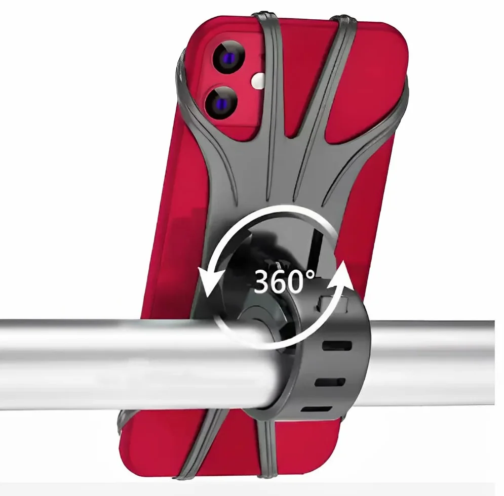 Soporte Móvil Universal con Rotación 360°, Ajustable Silicona 4.5-6.5" para Moto, Bicicleta, Carro Bebé, Patinete