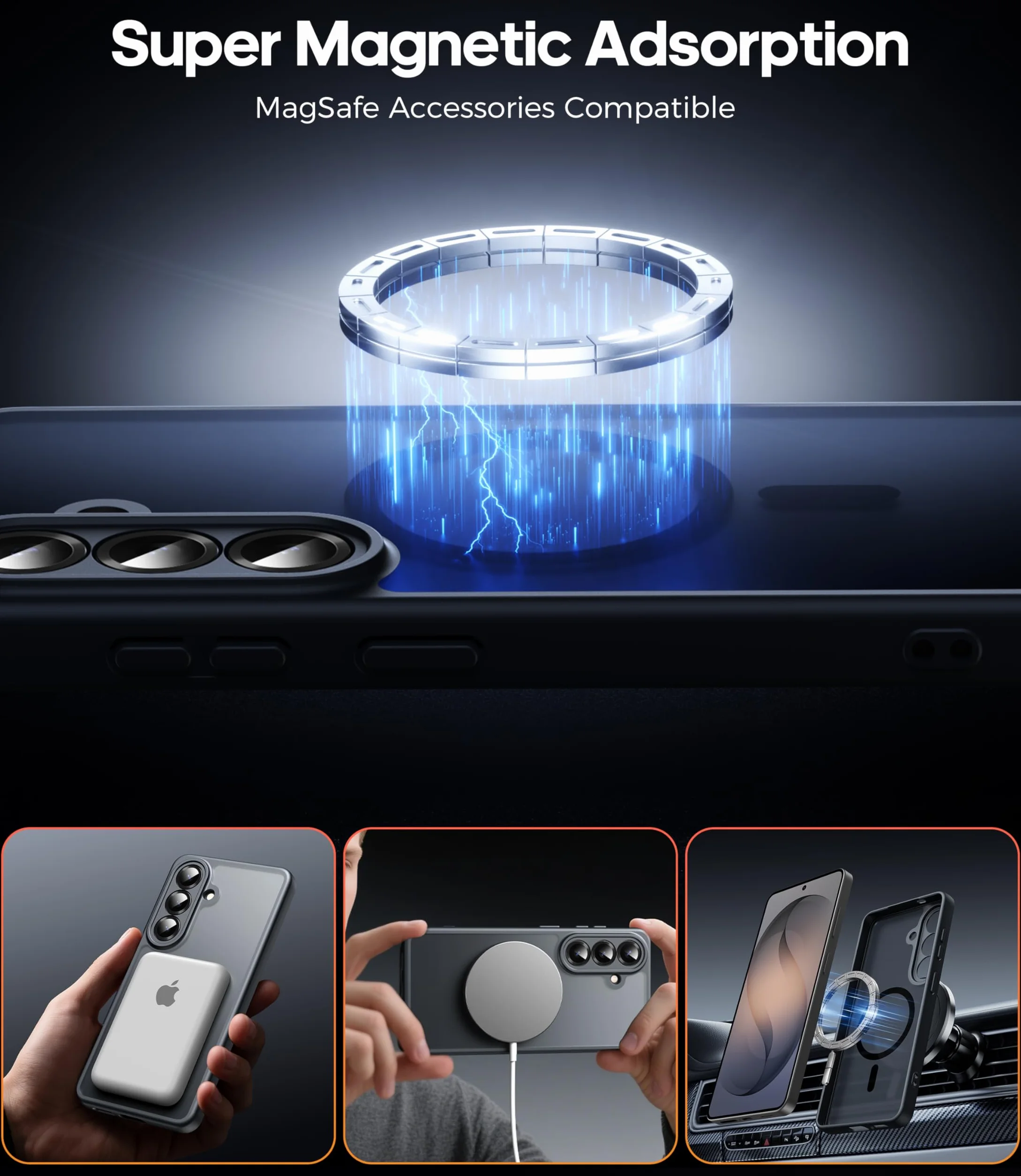 Opkiegrn Funda para Samsung Galaxy S26 Magnética Compatible con Magsafe con 2 Protector de Pantalla Carcasa, Protectora Antigolpes para S26 Translúcido TPU Mate Funda - Negro