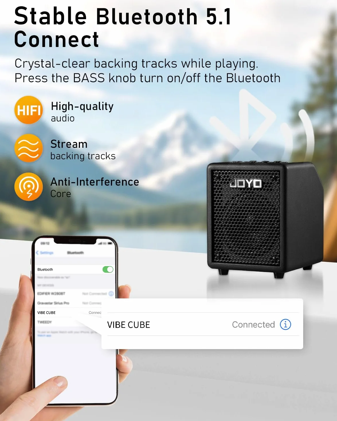 Joyo - Amplificador Combinado de bajo 30 W portátil – Altavoz de 4 Pulgadas, EQ 3 Bandas y compresor | Bluetooth 5.1 + grabación OTG, Salida de Auriculares para práctica Solo (Vibe Cube BA-30, Negro)
