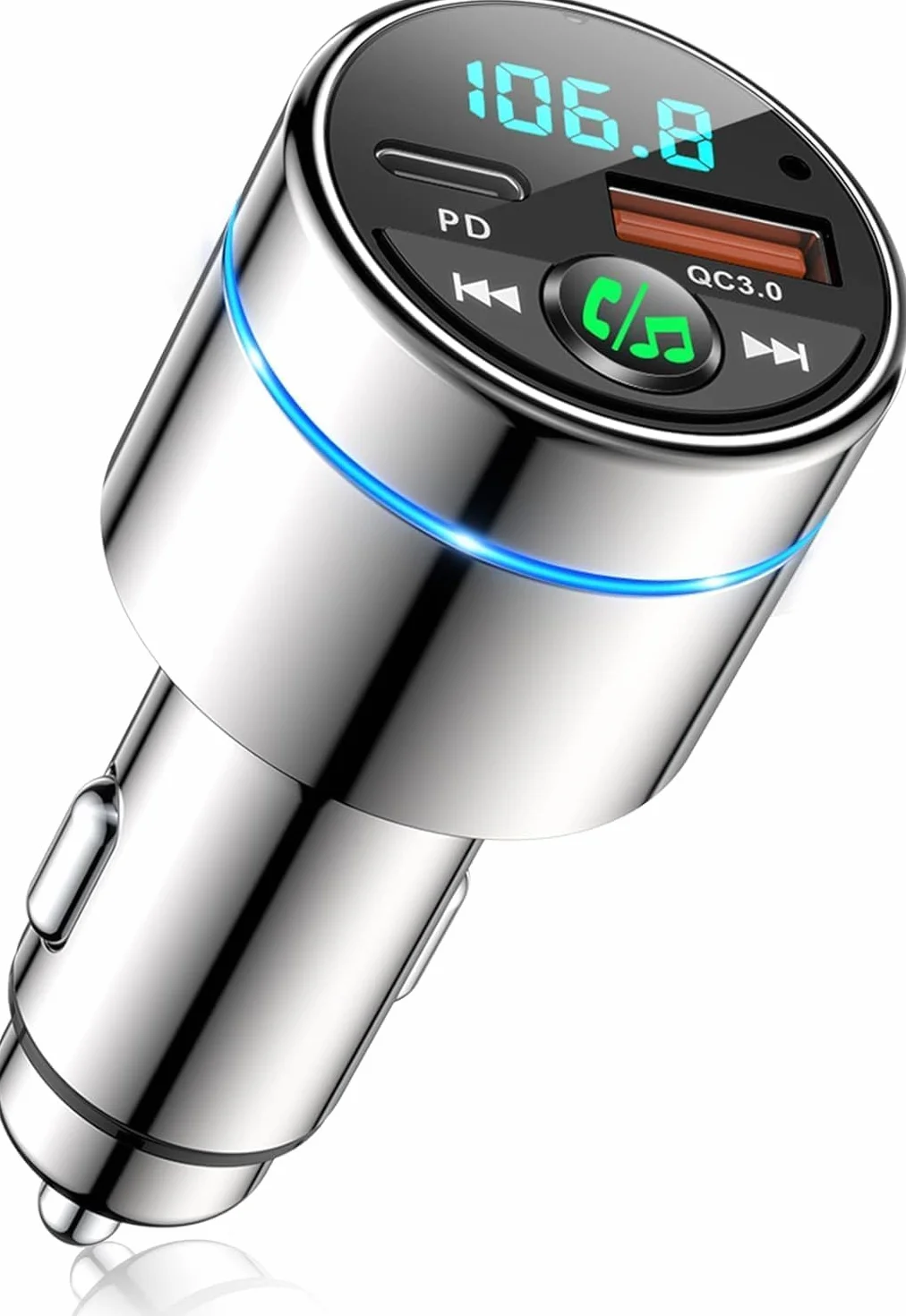 Mohard Transmisor FM Bluetooth Coche 5.3, Metal PD 30W & QC3.0 18W Cargador Coche Rápido, Manos Libres Receptor Música Bluetooth con Cancelación Ruido, con Anillo Luz & Música Alta Fidelida Car