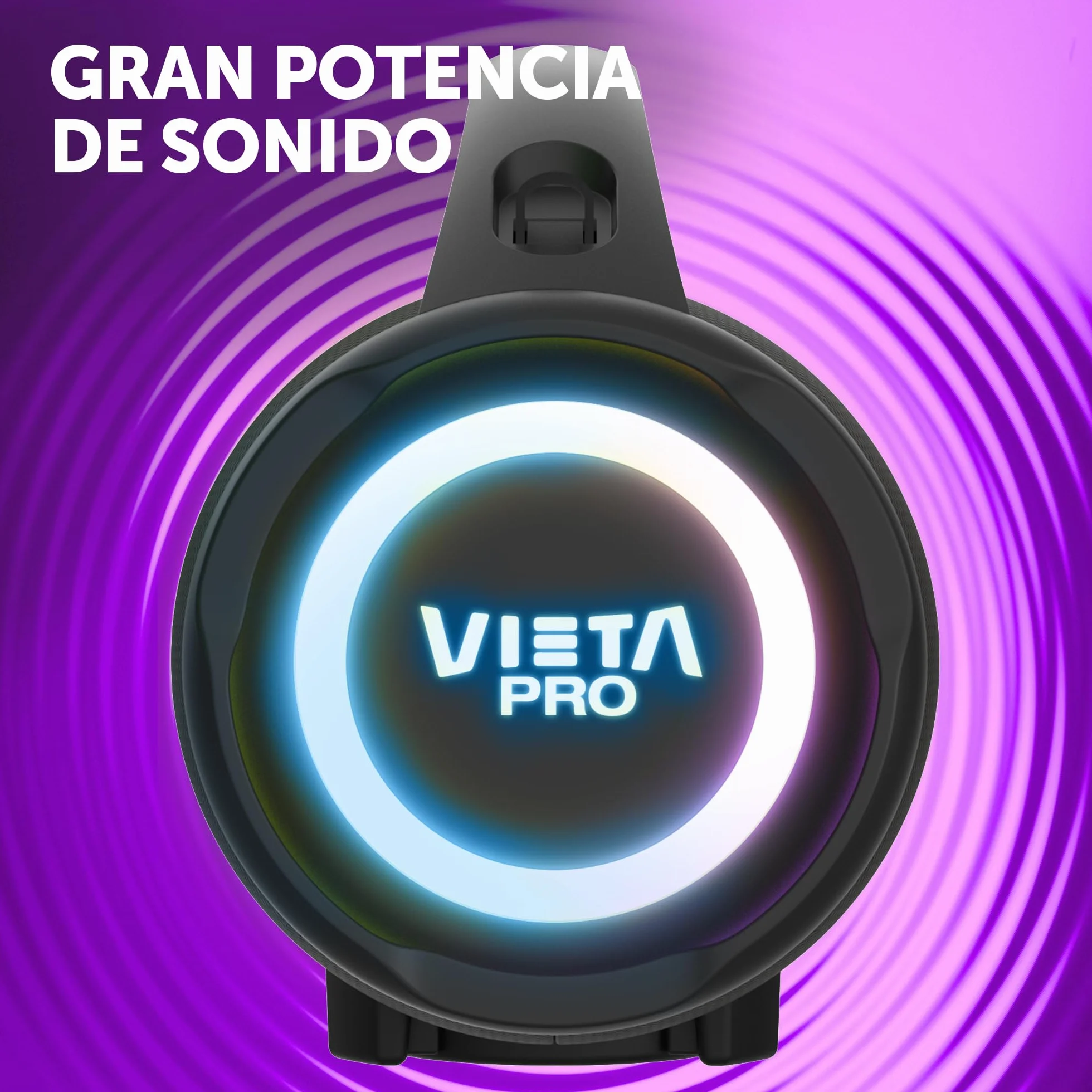 Vieta Pro Mini Thunder 2 Altavoz Bluetooth Potente 100W IPX6 Impermeable, 15h Batería, Luces RGB, Sonido Estéreo TWS