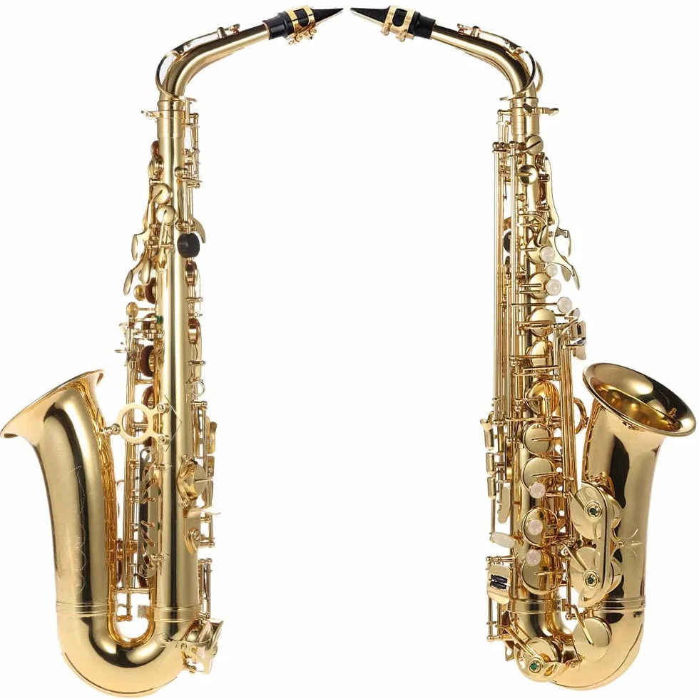 Saxofón alto Saxofón alto Mib Latón lacado oro Saxofón plano en mi 802 Tipo de llave Herramienta de viento con cepillo de limpieza Guantes de tela Funda acolchada con cintu