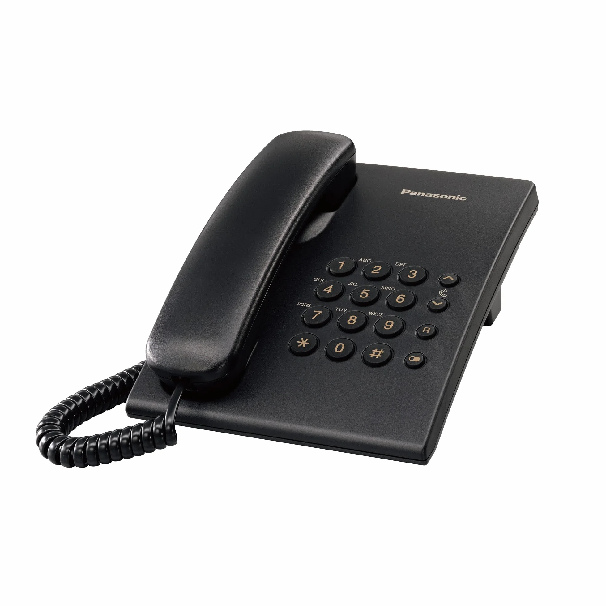 Panasonic KX TS500EXB - Teléfono Fijo con Cable para Hogar u Oficina, Montaje en Pared o Escritorio, Control de Volumen, Repetición de Número, Color Negro