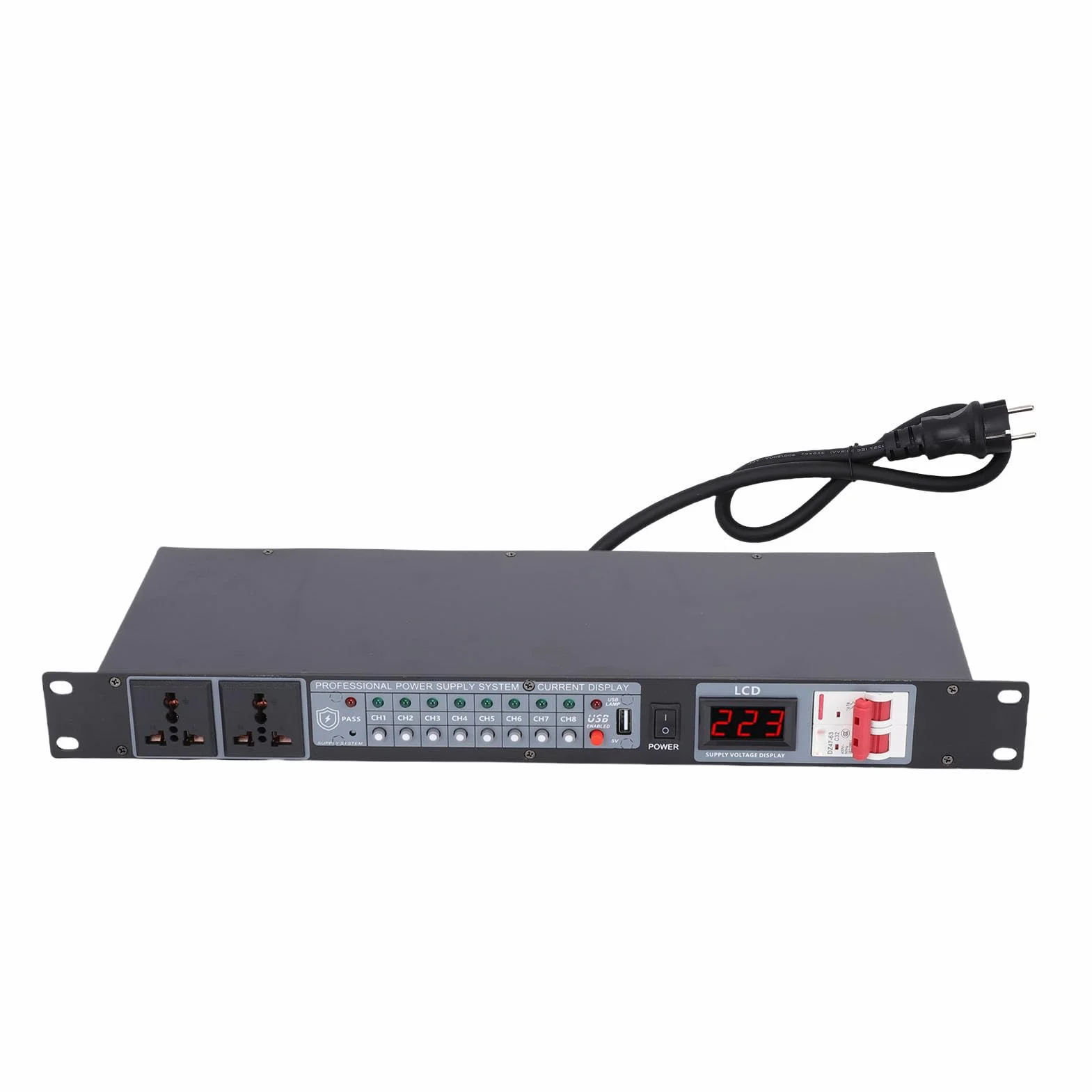 VBESTLIFE Acondicionador de Secuenciador de Potencia de 10 Salidas, Regulador de Fuente de Alimentación Digital con Lectura de Voltaje para Cine en Casa, Escenario, Estudio (Enchufe de la UE)