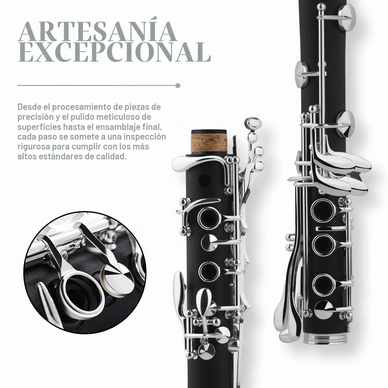 SONICAKE Clarinete en Sib para Principiantes, Clarinete de Ebonita Niquelado con Barriles, Cañas, Boquilla Original, Estuche Rígido QCR-01