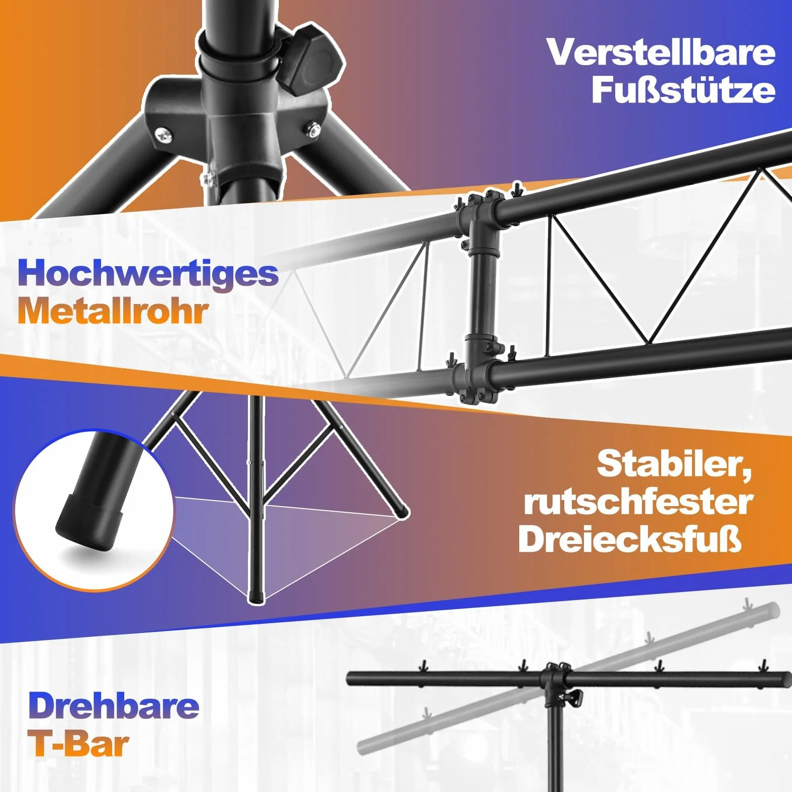 FANTASK Trípode de luz para DJ de 180 – 360 cm de Altura Regulable de Metal, con lámpara Activa, iluminación con Barras en T retráctiles, soporta hasta 100 kg, para conciertos, teatros y Fiestas, 462