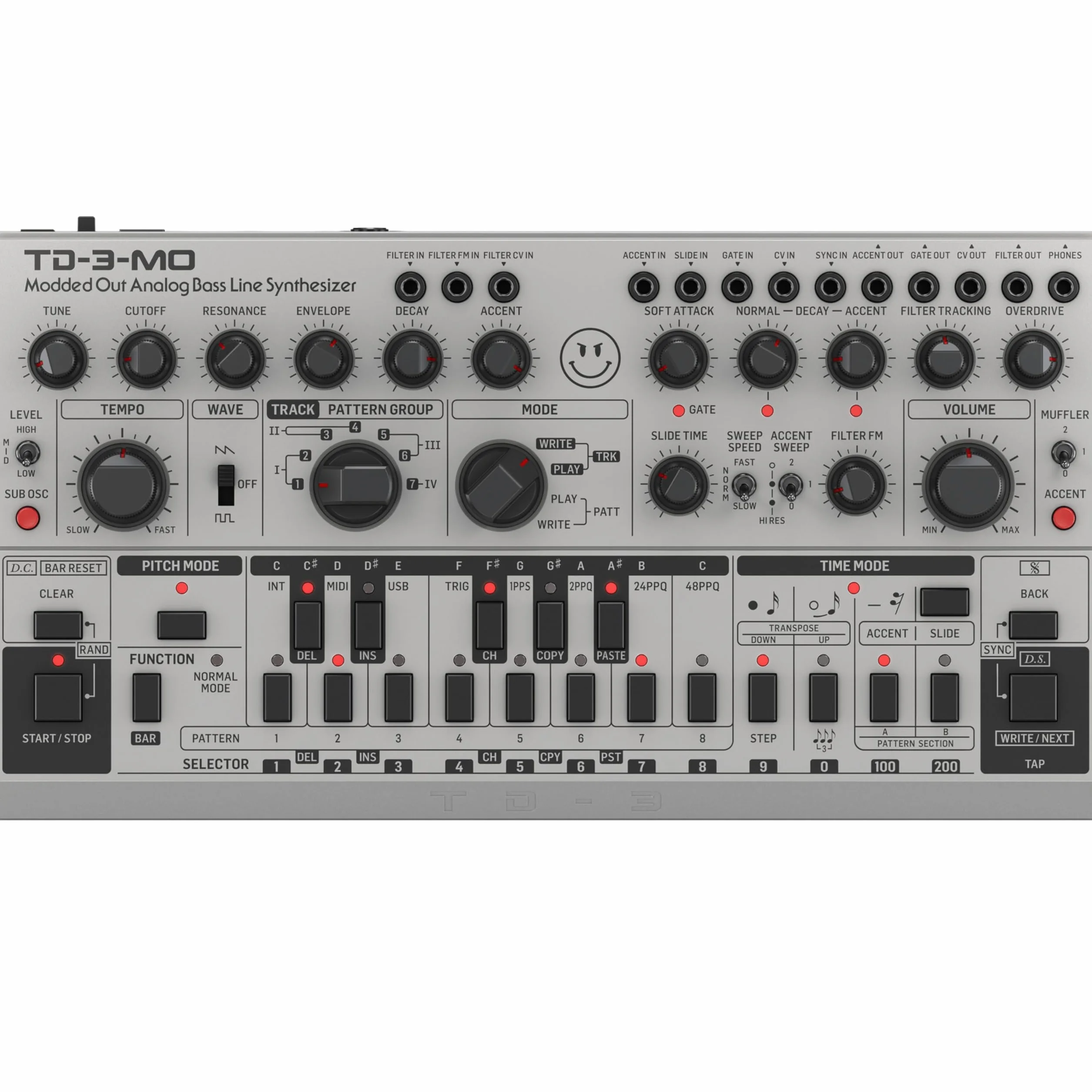 Sintetizador de línea de bajo analógico Behringer TD-3-MO-SR "Modded Out" con VCO, VCF controlable por MIDI y oscilador de subarmónicos