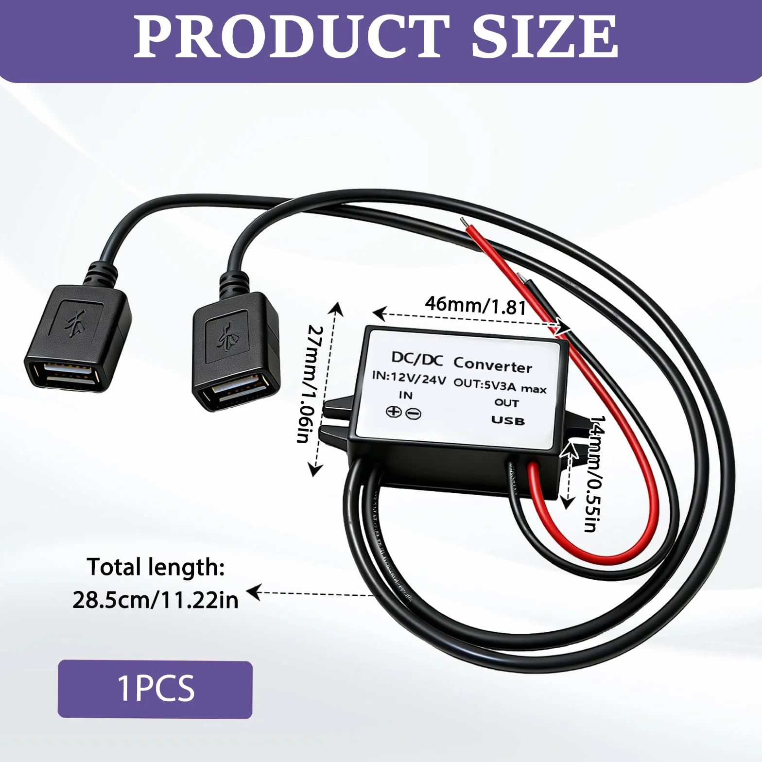 Convertidor DC 12V a 5V 3A, Módulo Convertidor con Doble Puerto USB, Adaptador Reductor de Voltaje para Coche, Barco y Panel Solar, Convertidor USB para Cargar Teléfonos GPS Radio Audio Monitor