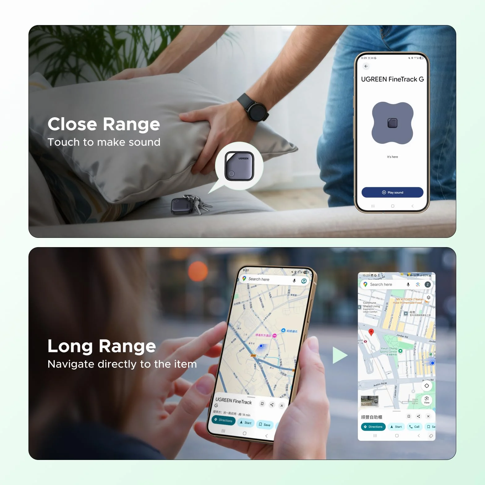 UGREEN FineTrack G Smart Finder Solo Android Localizador USB C Carga Rastreador Compatible con Google Find Hub para Cartera Llaves Equipaje Maleta, 1 Años de Batería(4 Piezas)