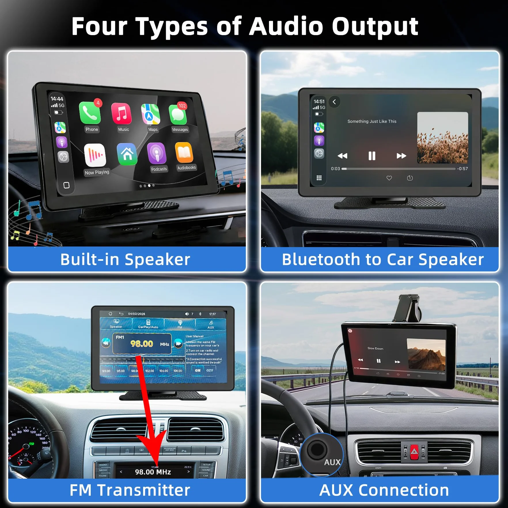 Pantalla Coche 9" con Carplay y Android Auto Inalámbrico - Pantalla Carplay con Cámara Trasera - Autoradio Portátil Car Play con FM Transmisor, AUX | Plug & Play para la Mayoría de Coches