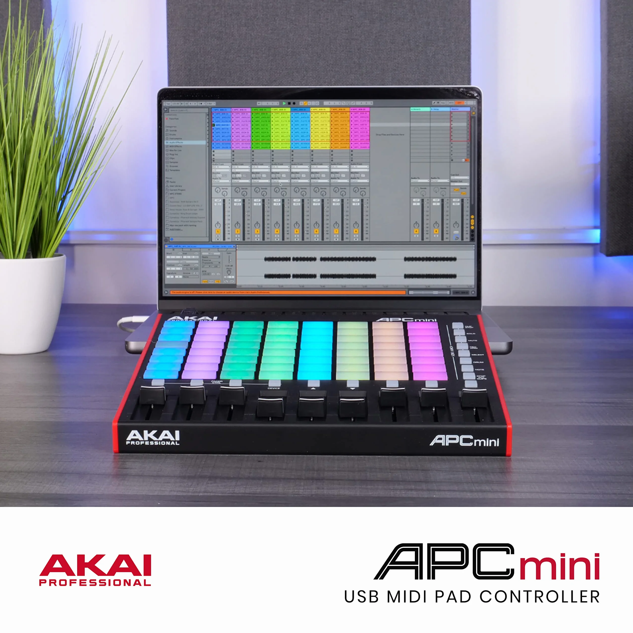 Akai Professional APC Mini MK2 - Controlador MIDI USB para Lanzar Clips con Ableton Live, 64 Pads, Modalidad Nota y Batería, Mesa de Mezclas MIDI
