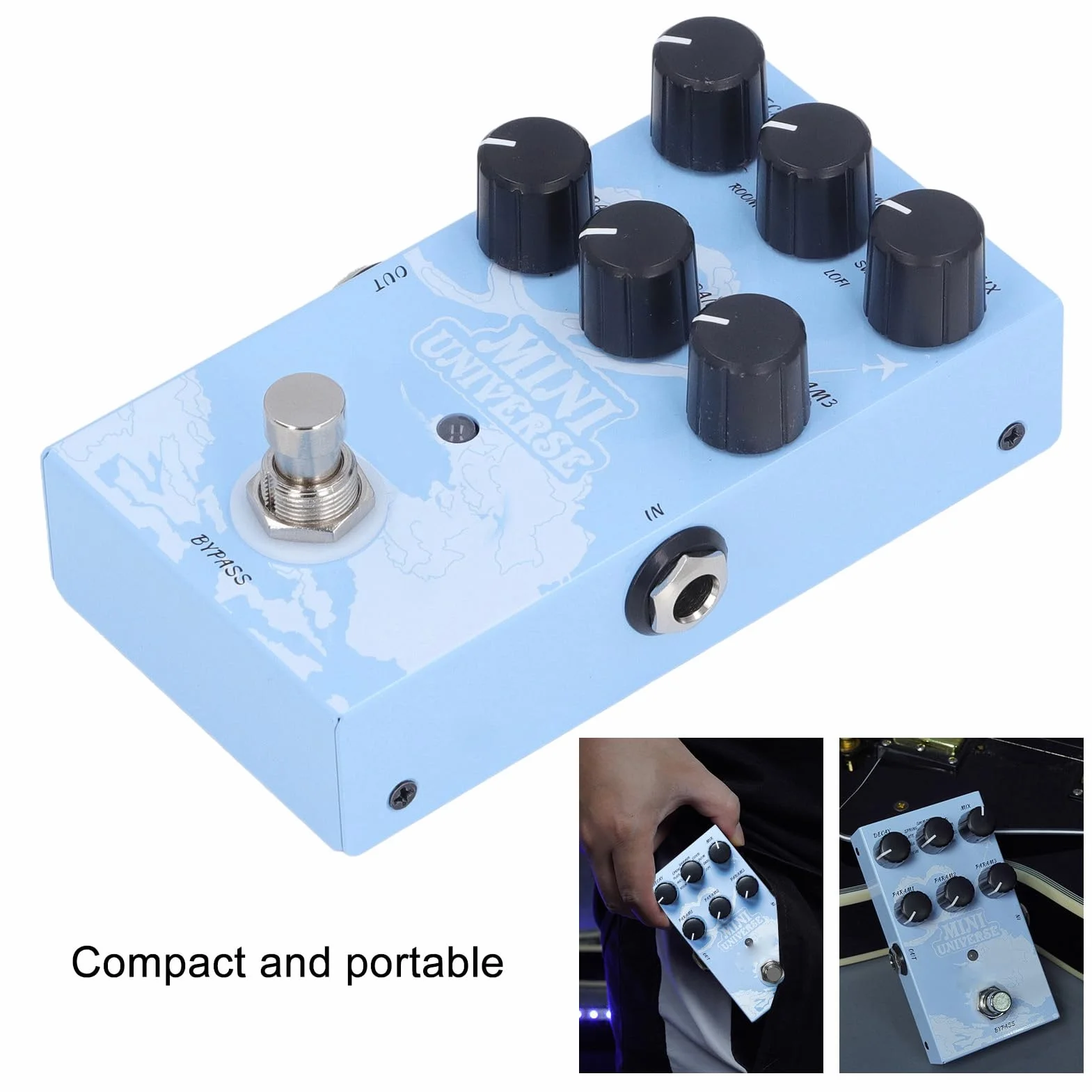 Pedal de Guitarra de Reverberación, Pedal de Efecto de Guitarra de Reverberación Digital Mini Universe con 9 Sonidos de Diversos y Tonos Auténticos Cálidos, Compatible con Adaptador USB