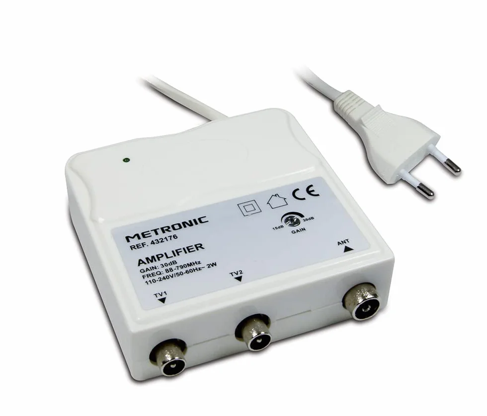 Metronic Amplificador Interior FM/VHF/UHF 30 dB Filtro 4G DAB+ Blanco