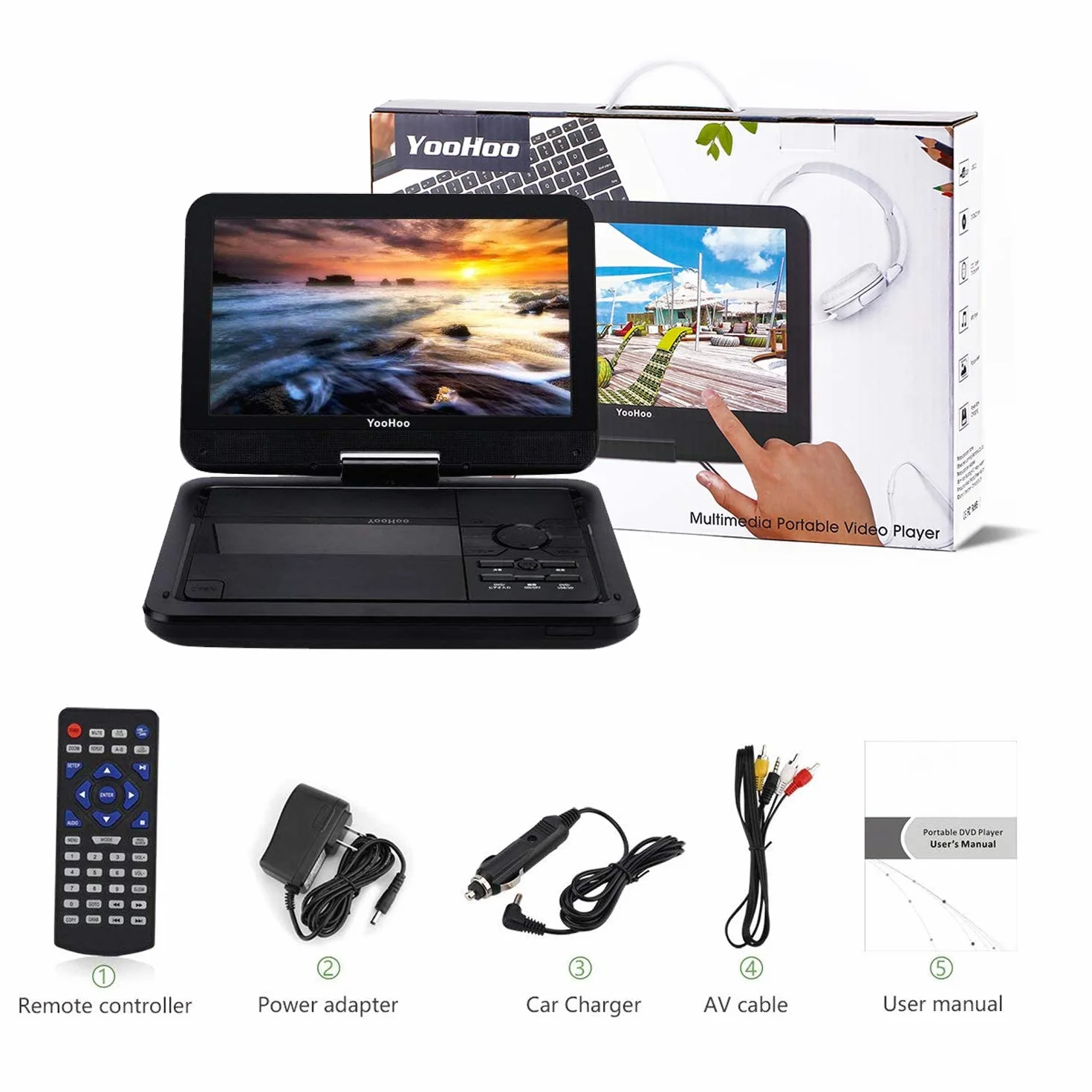 YOOHOO Reproductor de DVD Portátil 12.5 Pulgadas con Pantalla HD 10.5 Pulgadas y Batería Recargable