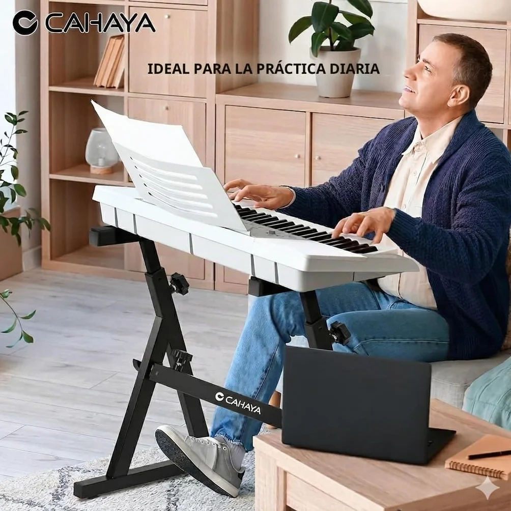 CAHAYA Soporte Teclado Eléctrico Resistente en Z: Ajustable en Altura y Ancho para 61 a 88 Teclas, Fácil de Montar, Base Metálica Estable para Hogar Estudio y Escenario, Negro