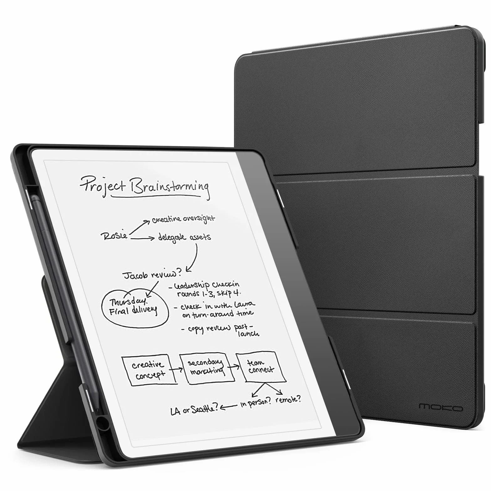 Moko Funda para Kindle Scribe (Modelo de 2024/2022) - Funda de Cuero de Soporte Tríptico con Soporte para Bolígrafo, Auto Sueño/Estela para Amazon Kindle Scribe 2024 de 10,2 Pulgadas, Marrón