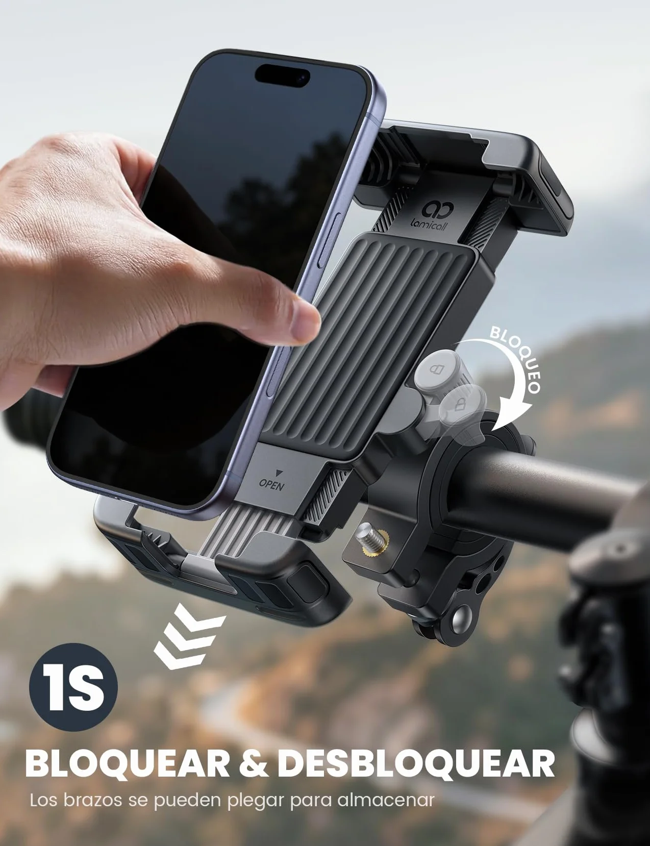 Lamicall Soporte Móvil Bicicleta Moto 360° Rotación Liberación Rápida para iPhone 17 16 15 14 Pro Max Galaxy S25 S24 Ultra 6-7"