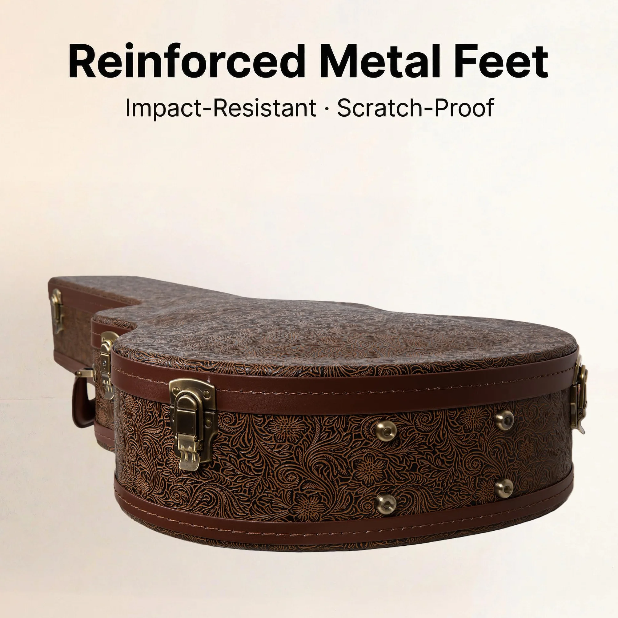 Crossrock Designer Series - Funda universal de madera para guitarra clásica 4/4, cerradura de seguridad, patas de metal, espacio de almacenamiento, marrón flor (CRW530CBQ), Marrón flor, 4/4 Classical,