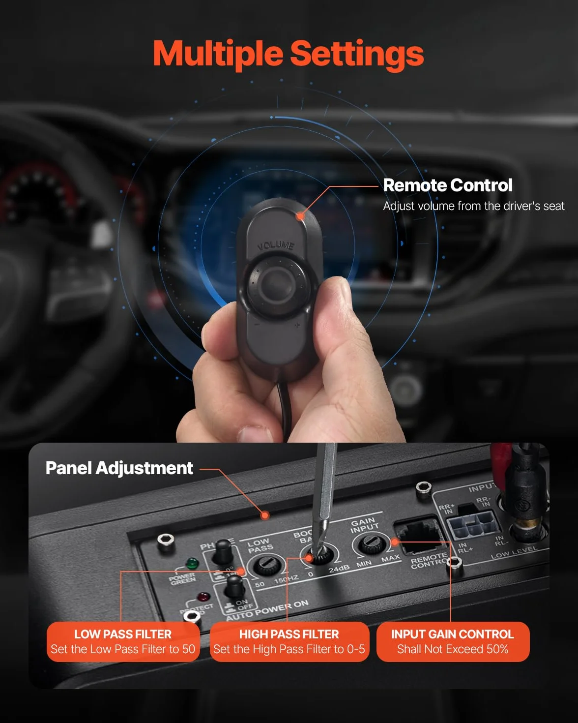 VEVOR Subwoofer para Debajo del Asiento 203mm 120W RMS Altavoz Compacto Amplificador Incorporado Control Remoto