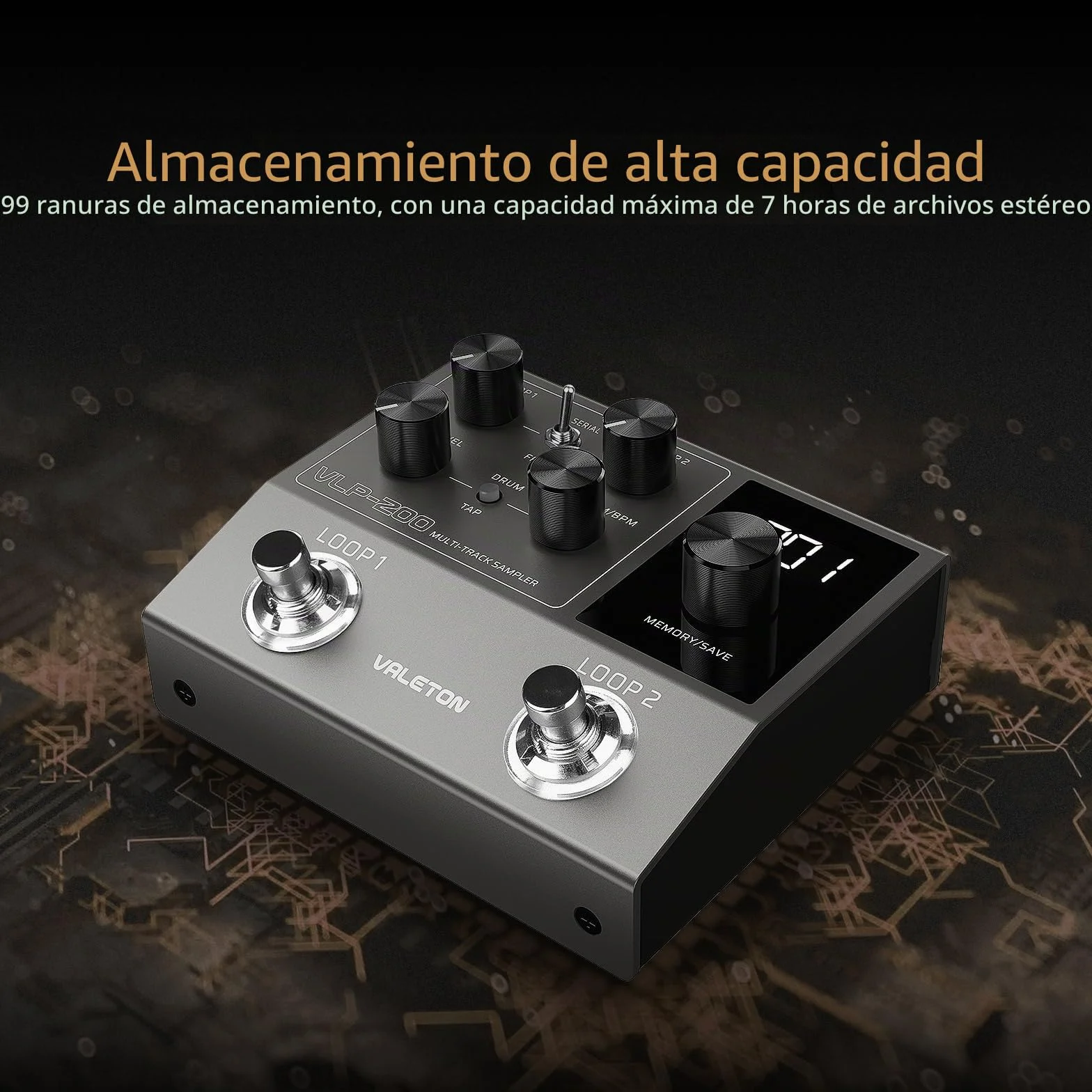 VALETON Pedal Looper Doble Pista Estéreo 99 Espacios de almacenamiento de proyectos Soporte de software Looper para guitarra, bajo, teclado, voz Batería VLP-200