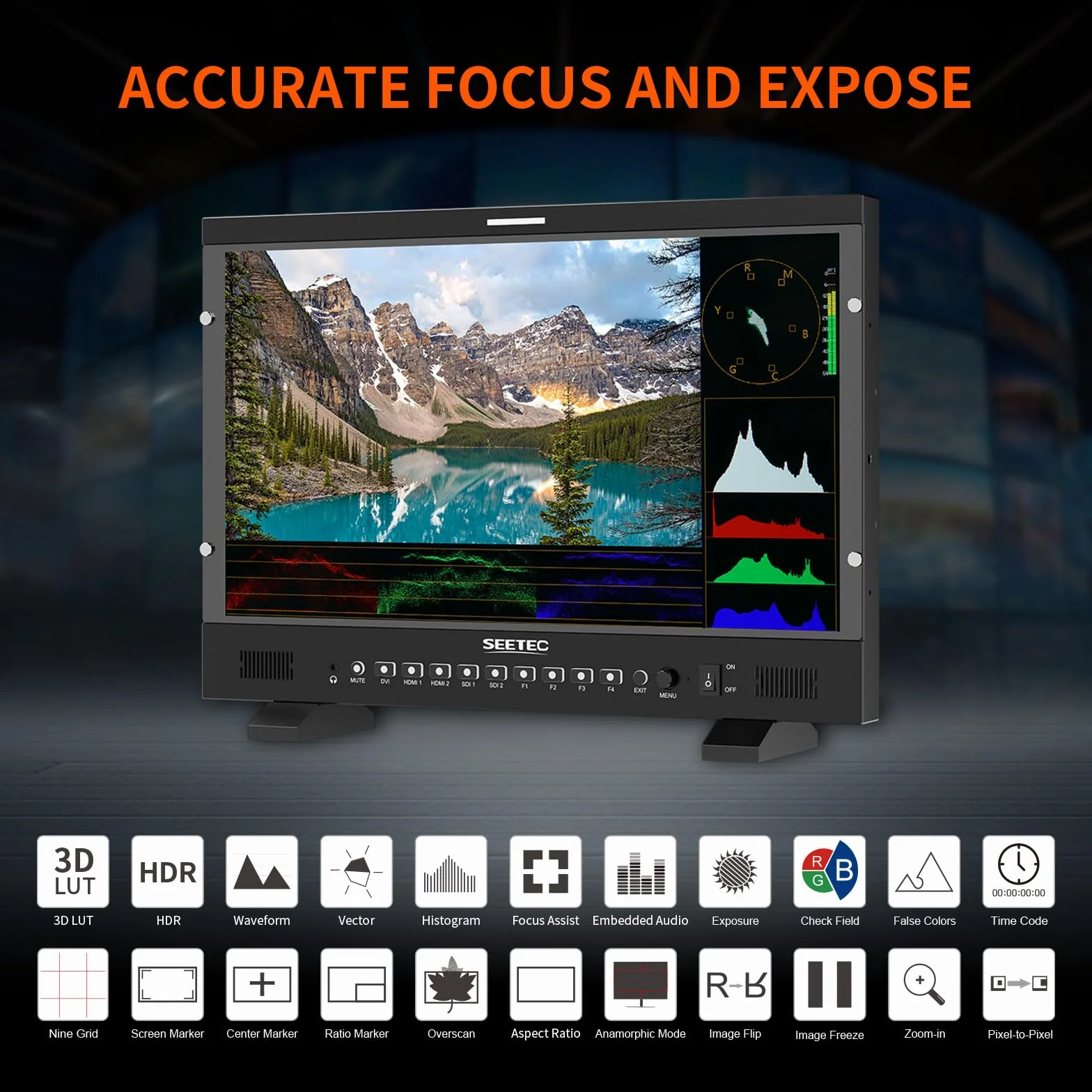 P215 Pro Monitor de producción Broadcast Director 1000nit de 21,5 Pulgadas con HDR de Forma de Onda LUT, Salida de Entrada HDMI 3G-SDI, Soporte HDMI 4K 60