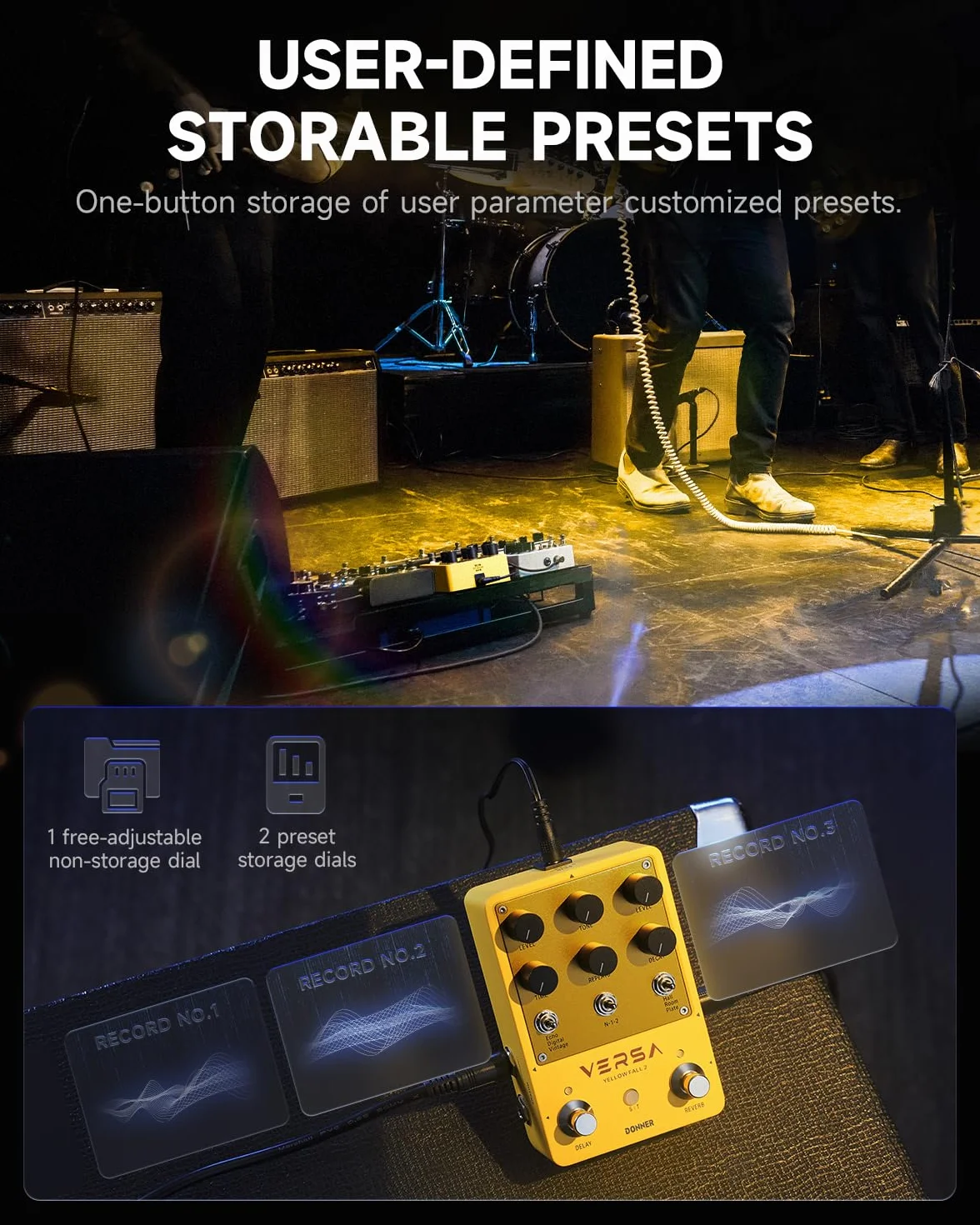 Donner Guitar Reverb & Delay Pedal - 2 in 1 with Tap Tempo, Preset Saving, Stereo in/out, Digital 3 x 3 Multi-Mode Effects Electric Guitar Pedal, True Bypass (Yellow Fall II)