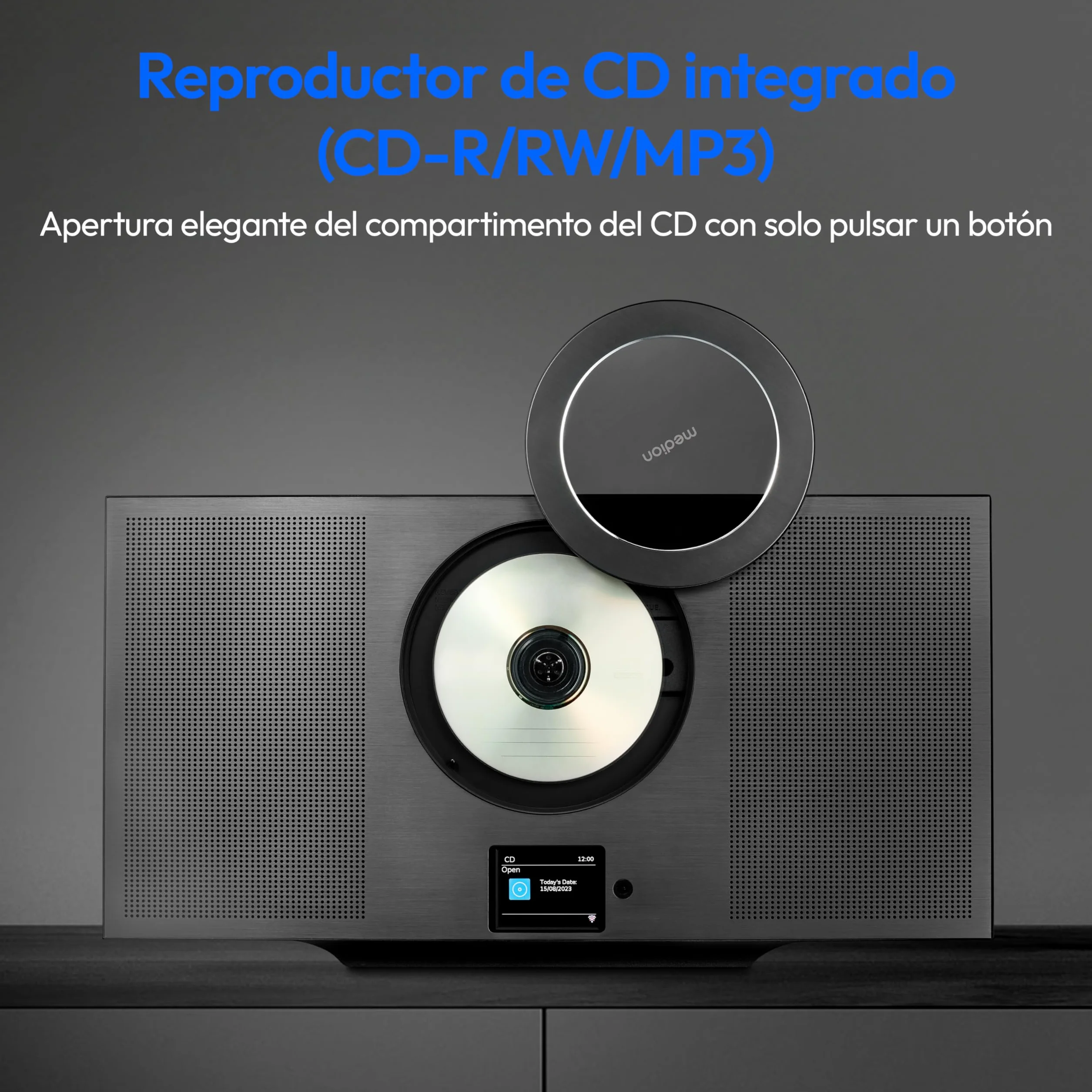 MEDION P66348 Sistema estéreo con Reproductor de CD (Radio por Internet, Dab+, Spotify Connect, Mini Sistema Compacto Vertical, Radio PLL FM, MP3, USB, Bluetooth, WLAN)