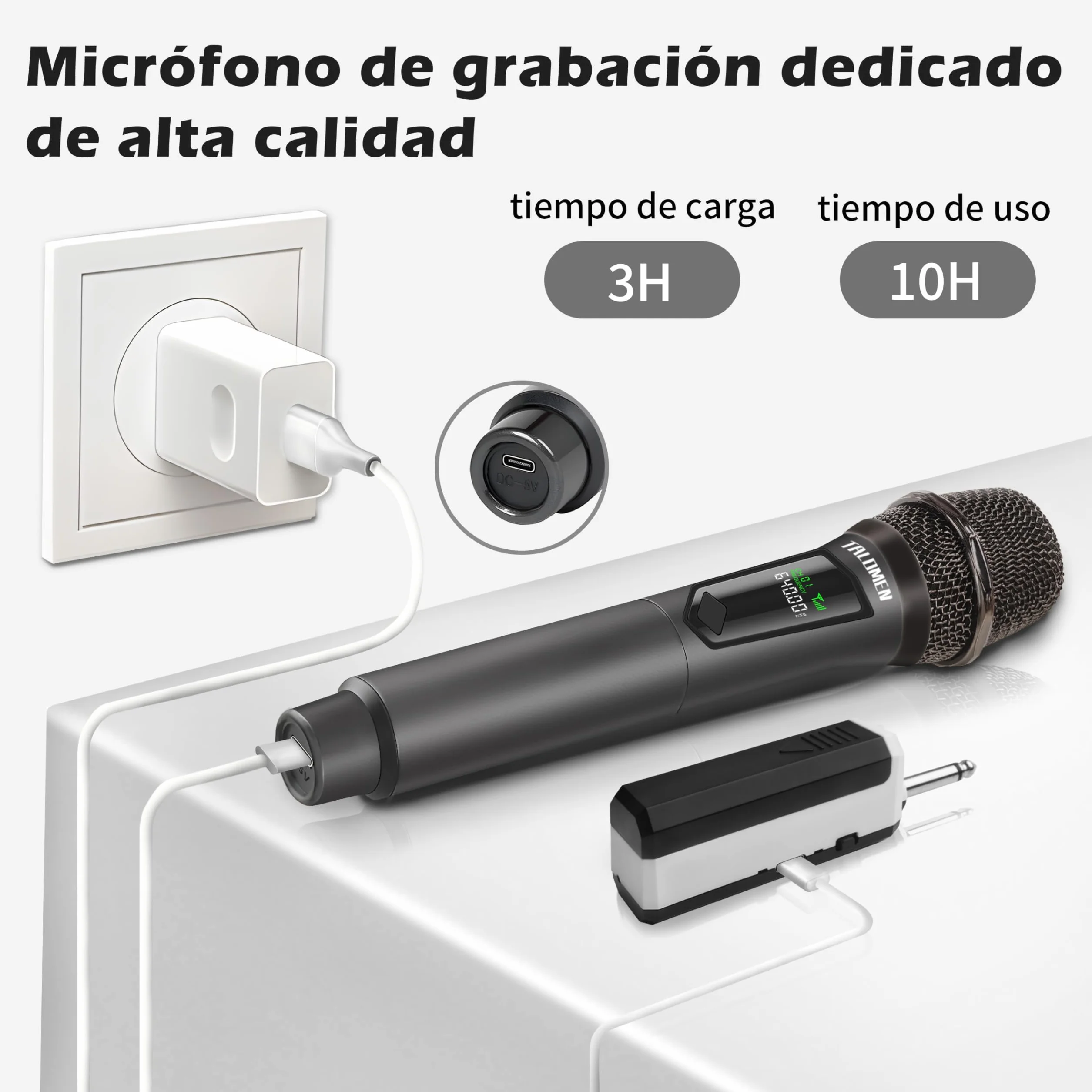 Talomen,Micrófono Inalámbrico,2.4G Daul Microfonos Inalambricos Set con Receptor,Microfono Inalambrico Karaoke Profesional,Microfono Dinámico Recargable,160ft,para Karaoke,Boda,DJ,Fiesta,Iglesia,K60-2
