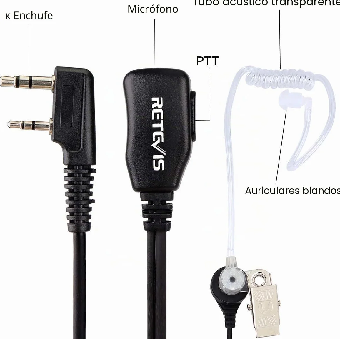 Retevis Walkie Talkie Auricular, Pinganillo Compatible con Baofeng UV-5R BF-888S RT24 RT622 RT27 RT619 Walkie Talkie 2 Pines Auriculars Transparente Tubo Acústico (2 Pacs)