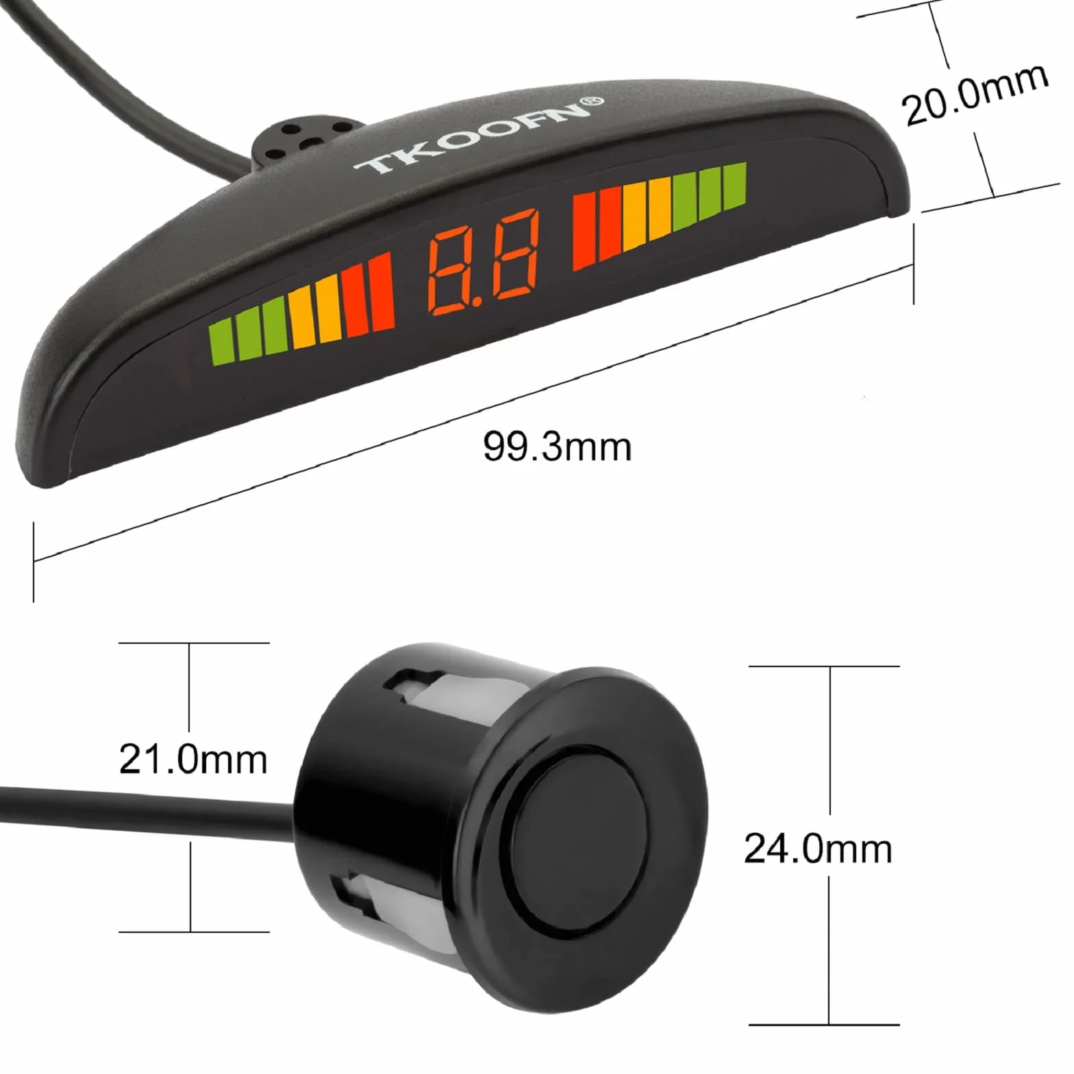 TKOOFN Kit de Sensor de Aparcamiento,Sistema de Sensor de Estacionamiento,8 Sensores para el Coche de Sistema de aparcamiento digital con pantalla LED - Negro