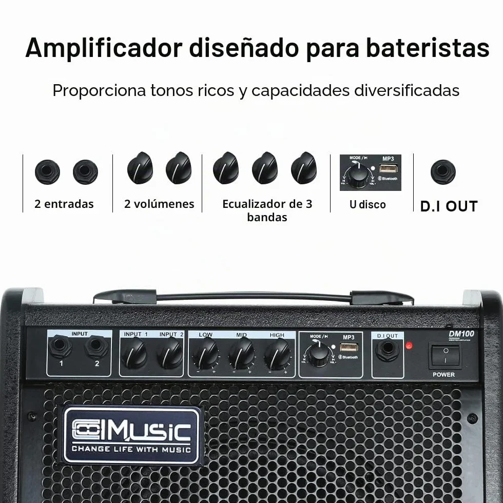 Coolmusic 100W Bluetooth Amplificador de Monitor Personal Amplificador de Tambor eléctrico Altavoz, Teclado y Altavoz de Guitarra acústica