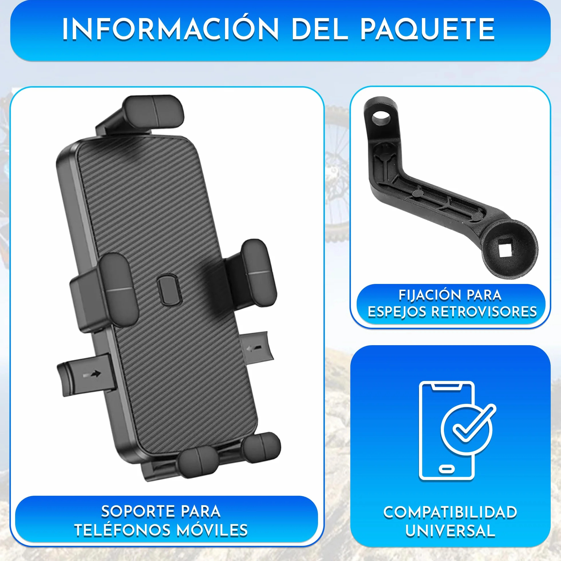 Soporte Móvil para Espejo Retrovisor de Scooter Moto 5 Sujeciones Rotación 360º Antivibración