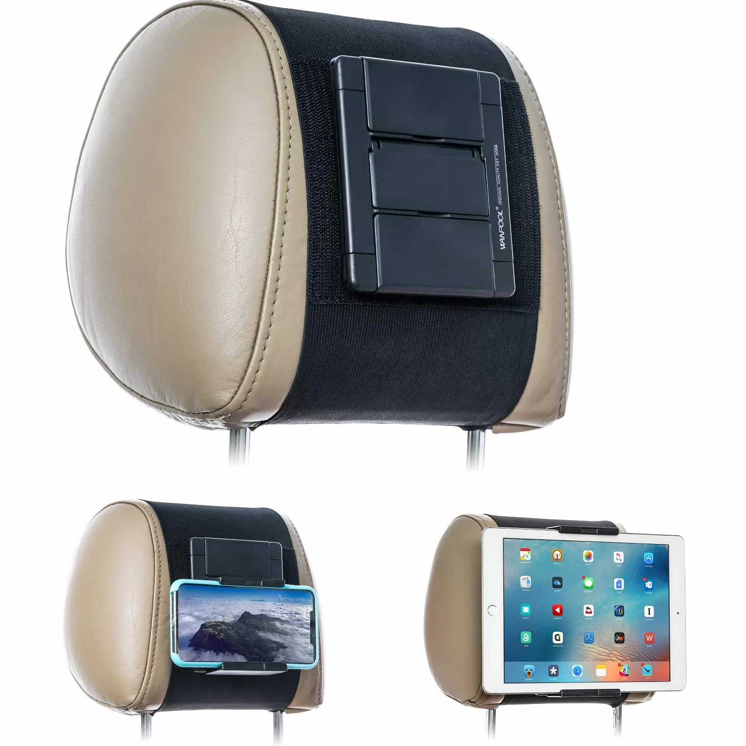 Soporte para reposacabezas de vehículo, para tabletas y teléfonos con Pantallas de 5 a 10,5 Pulgadas, Compatible con iPhone iPad Air Mini, Samsung Galaxy, Nintendo Switch