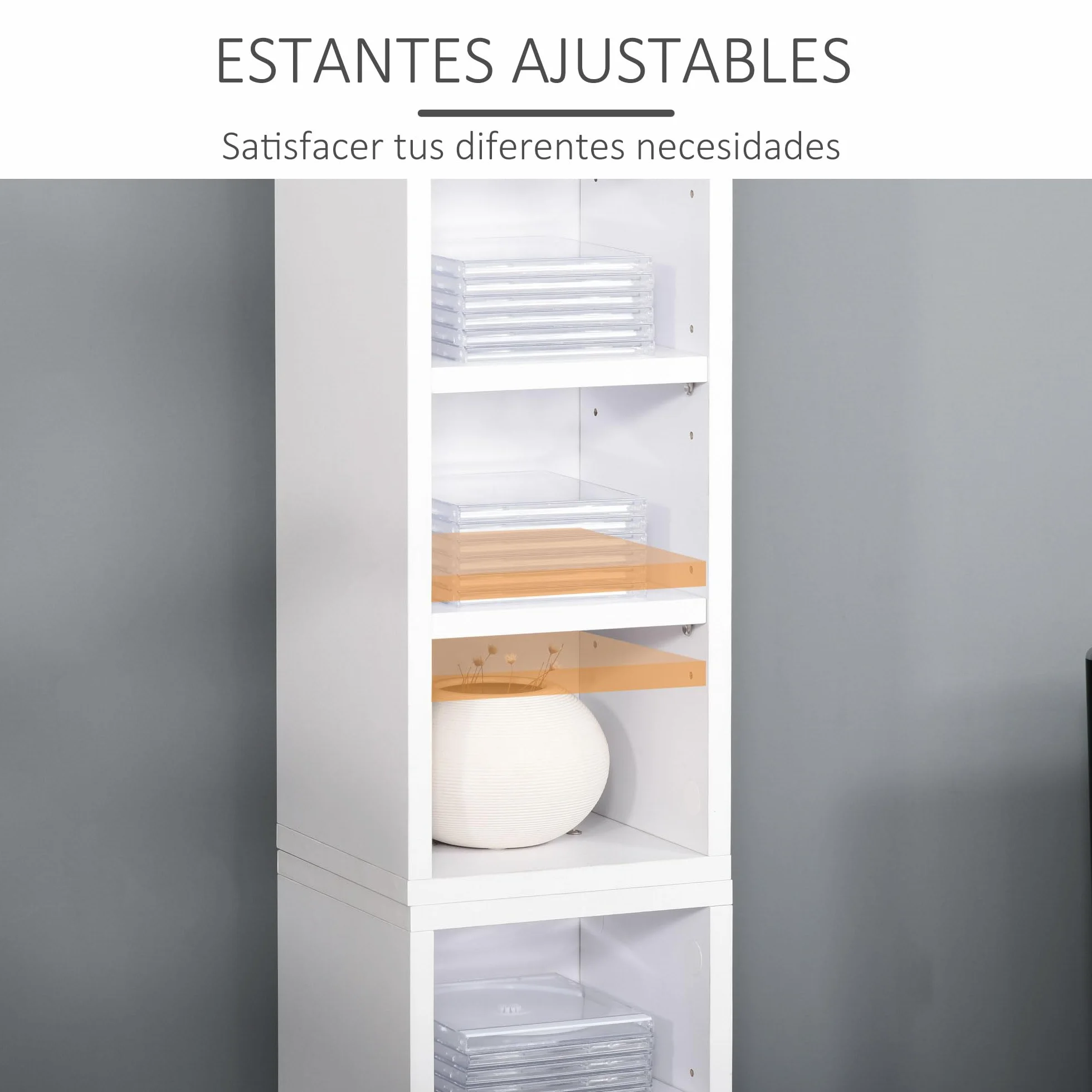 HOMCOM Set de 2 Estanterías para CDs y DVDs, Soportes para CD Estrechos con 12 Compartimentos, Estantes Ajustables, Estanterías para Salón, Oficina, 21x22,5x88,5 cm, Blanco