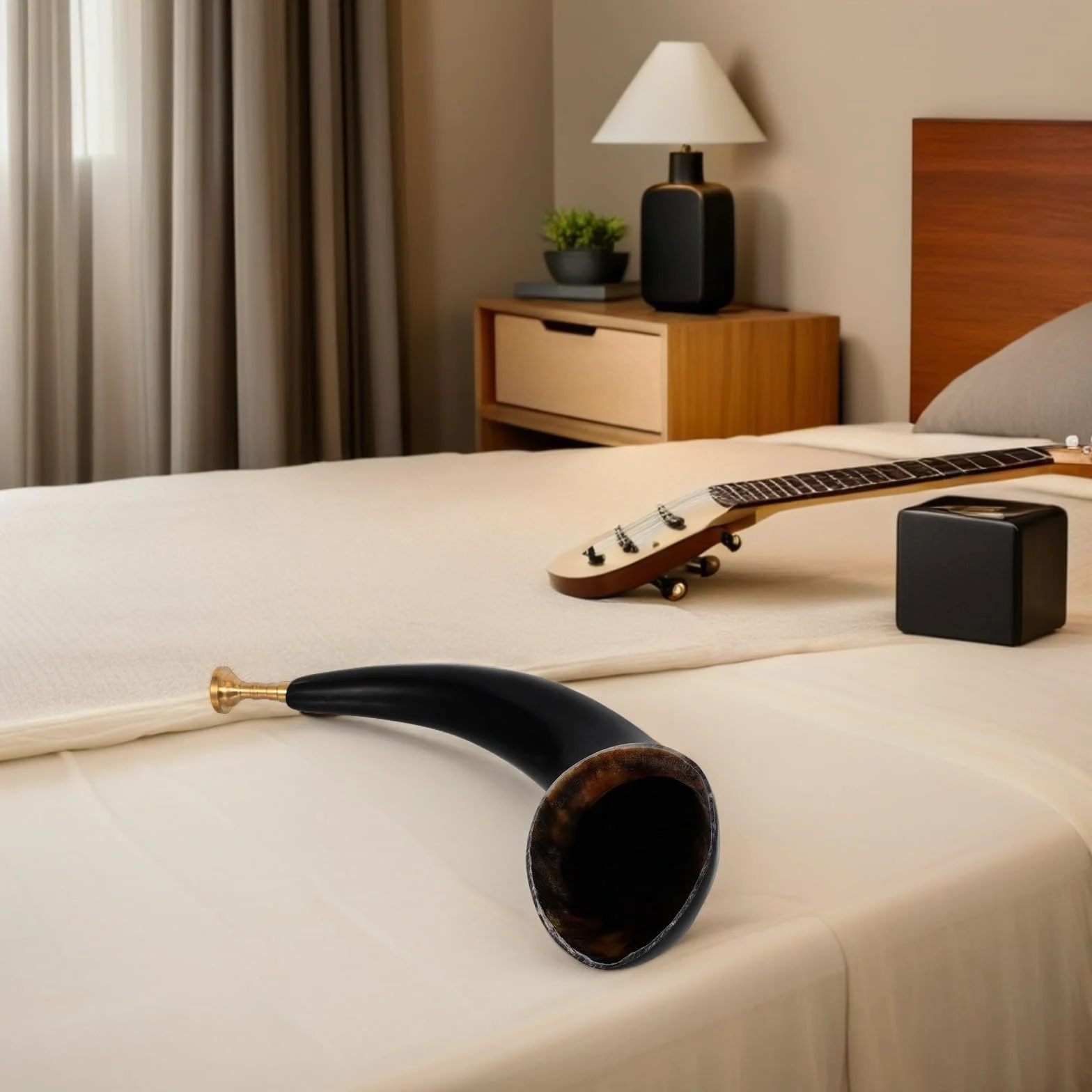 Cuerno Vikingo Sonido Potente Natural de Cuerno de Buey Negro y Tono Resonante para Eventos Temáticos y Disfraces de Estilo Vaquero