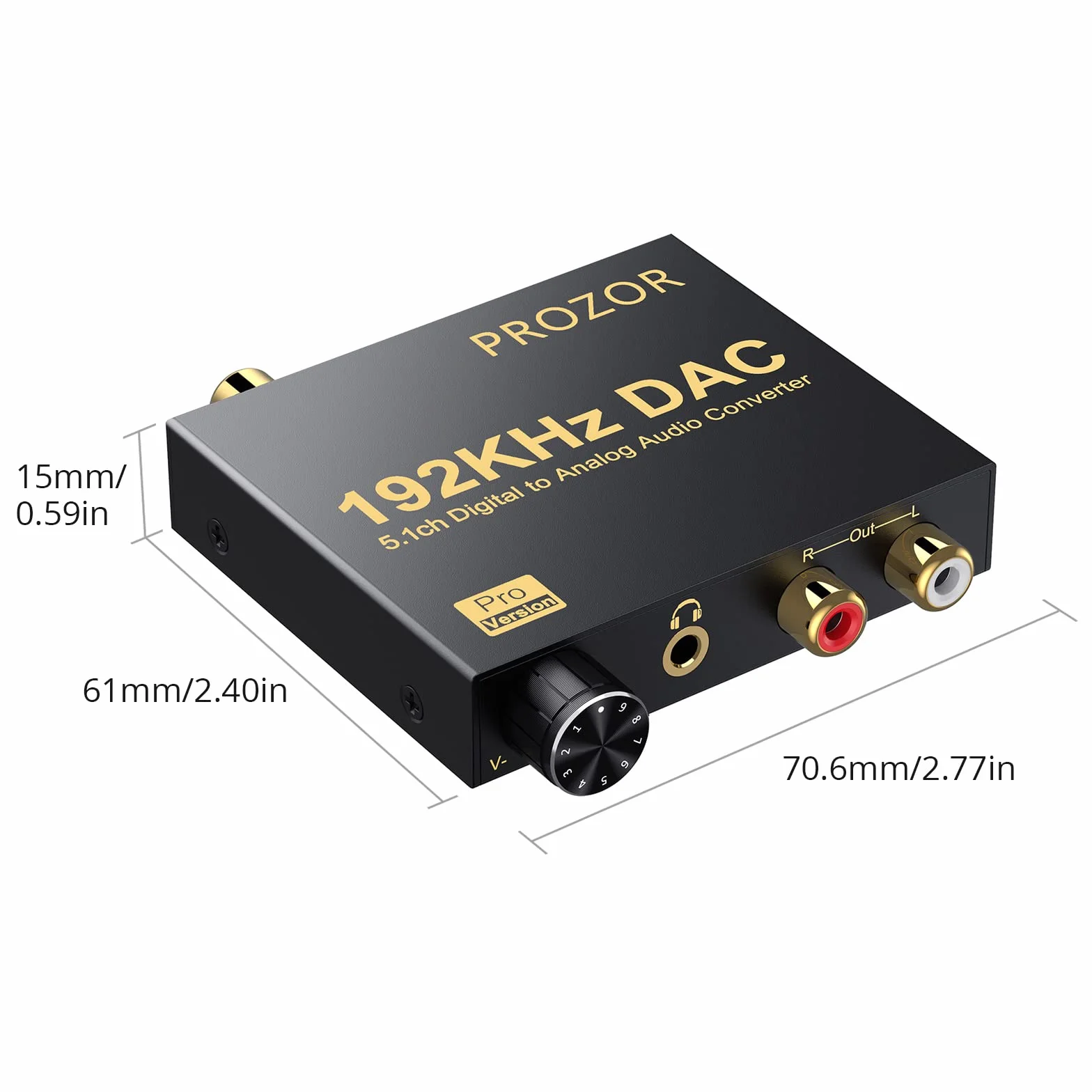 PROZOR Convertidor DAC 192kHz 5.1CH Óptico a RCA con Volumen Ajustable Toslink a RCA Analógico L/R para HDTV Blu-ray DVD PS3