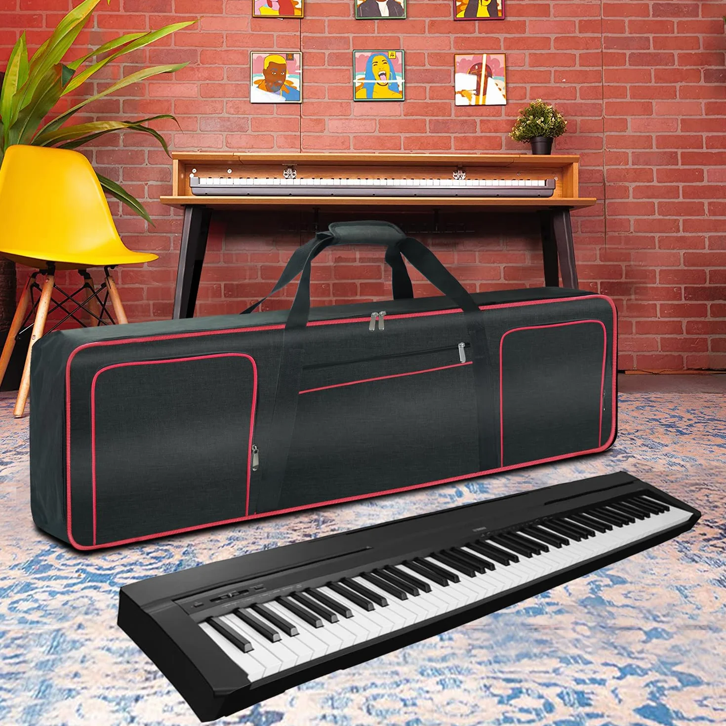 Ruibo Funda para Teclado de 88 Teclas para Piano eléctrico con Acolchado de algodón de 10 mm, Impermeable, Bolsa de Concierto Oxford 600D, 54 x 13 x 6.7 Pulgadas, Color Rojo